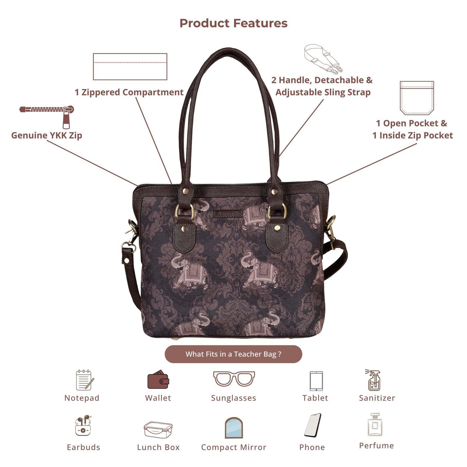 Elephant Silhouette Print Teacher Bag image 4