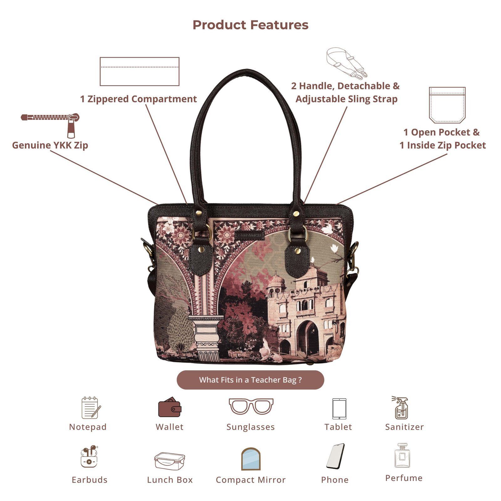 Sepia Palace Print Teacher Bag image 4