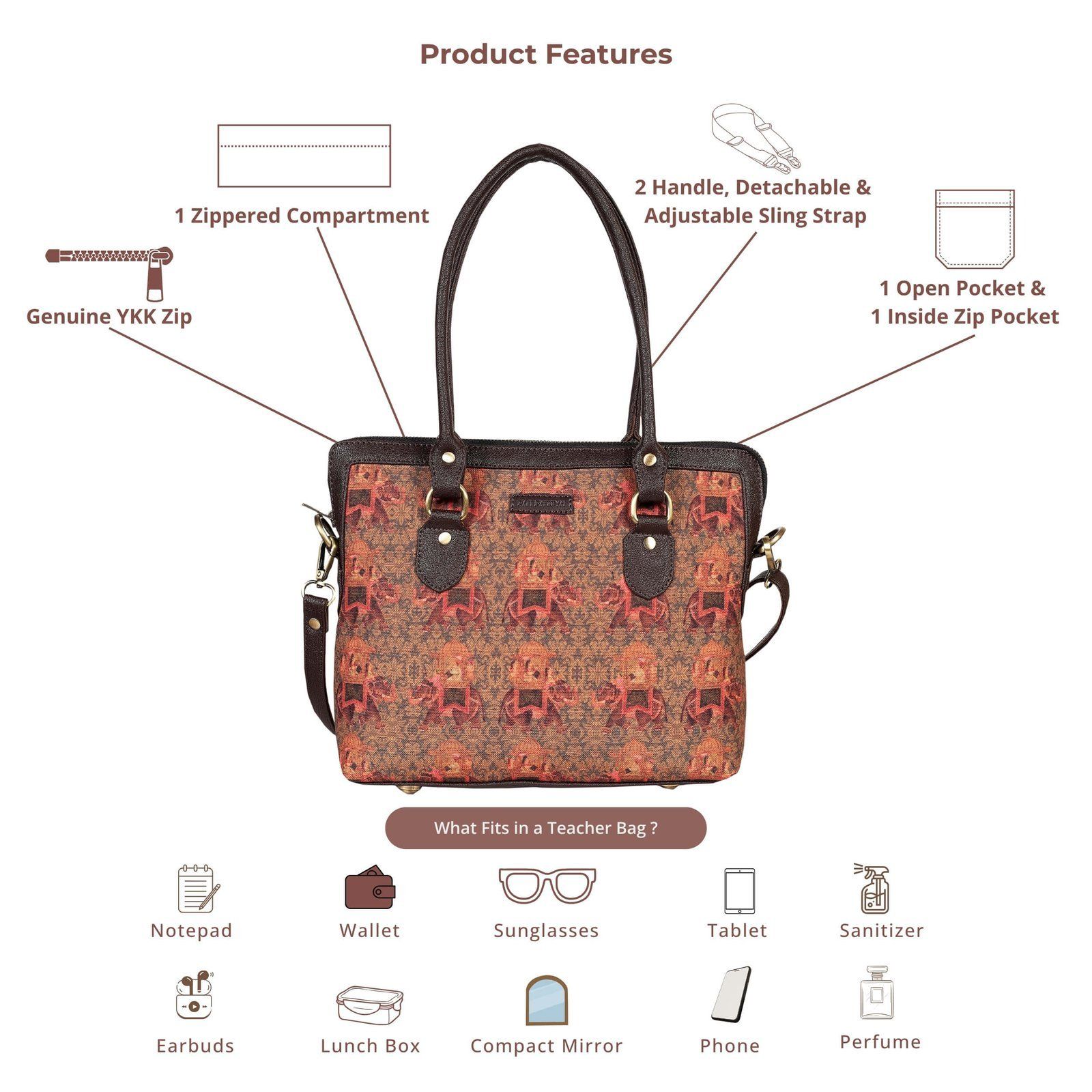 Elephant Motif And Rustic Texture Teacher Bag image 4