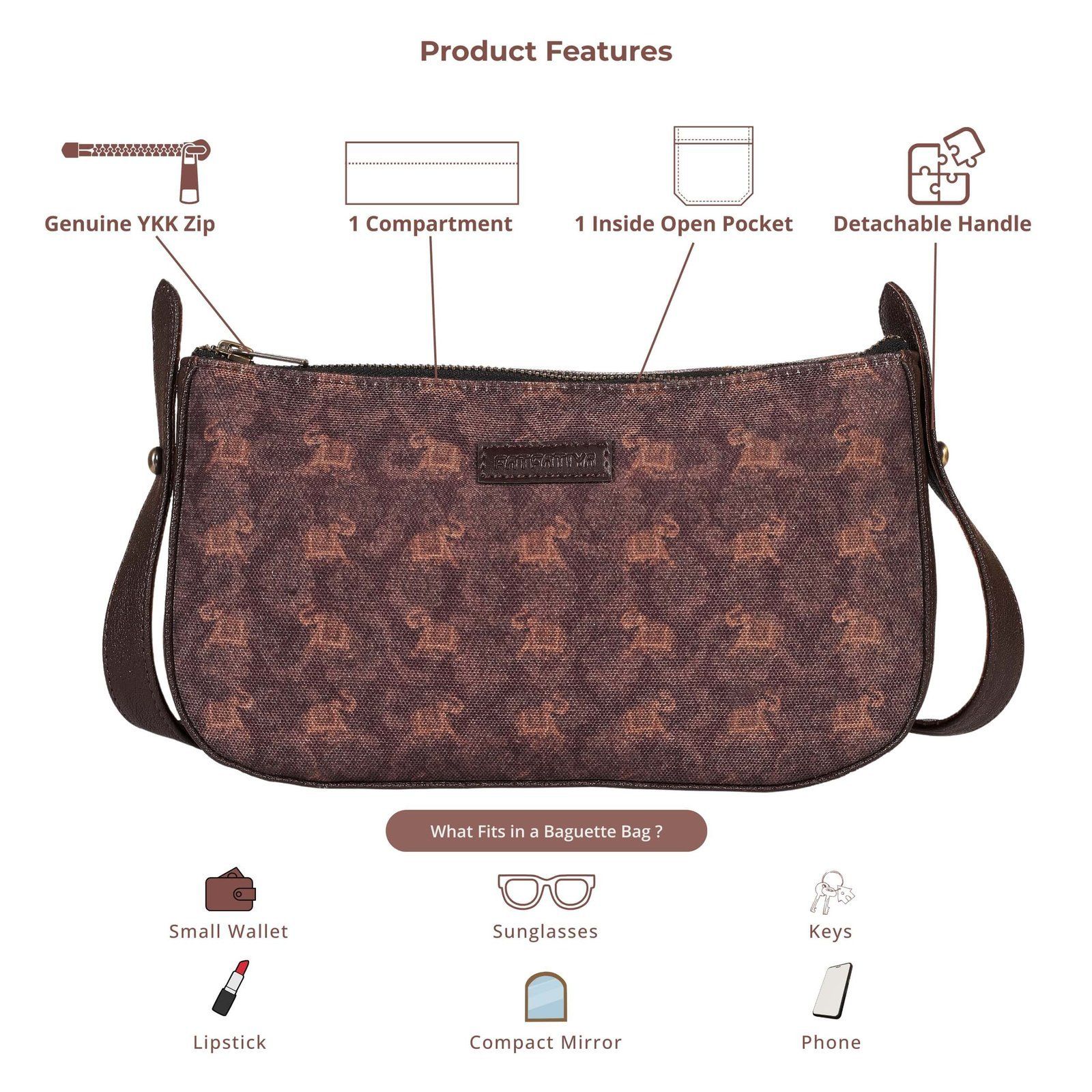 Textured With Elephant Pattern Baguette Bag image 4
