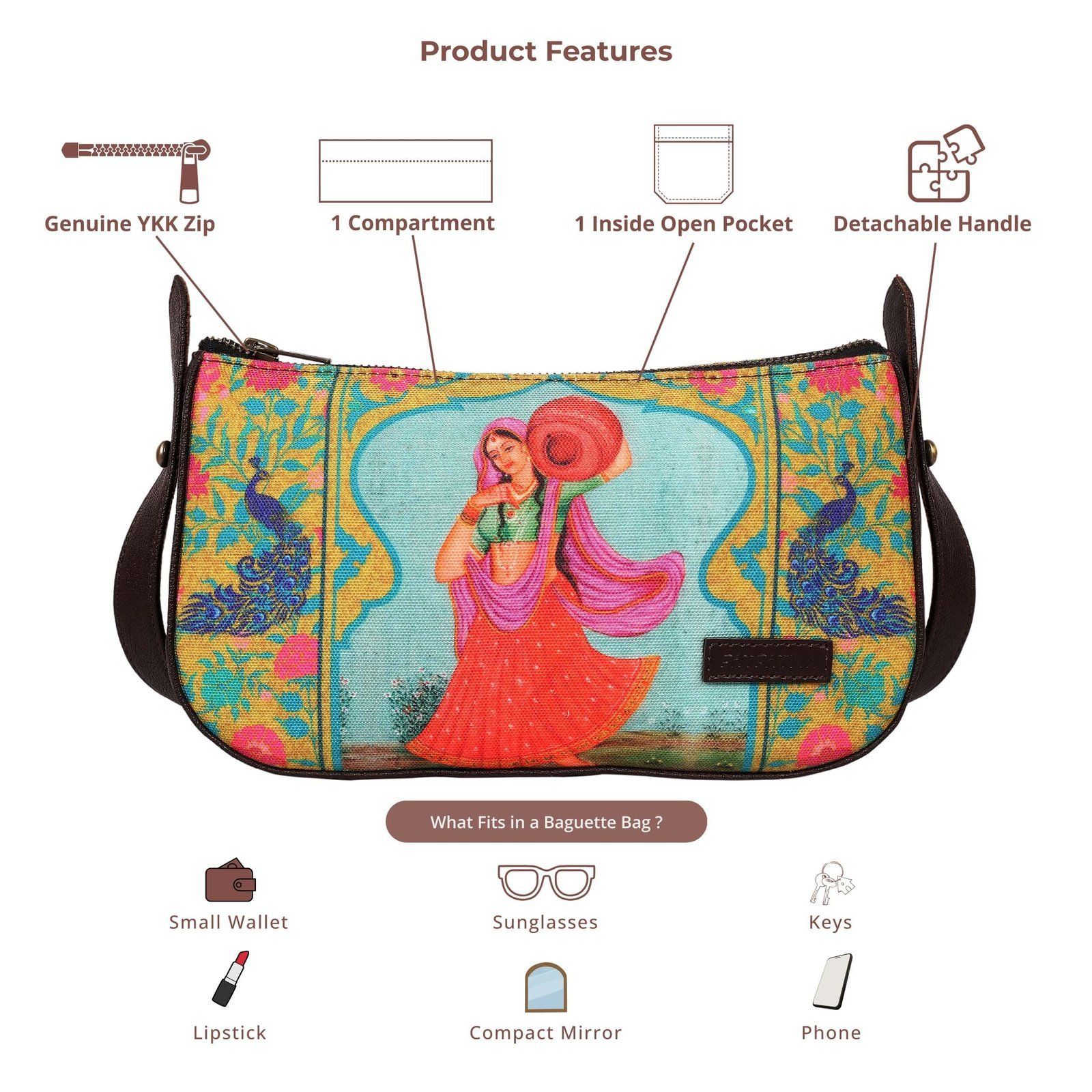 Rajasthani Woman Portrait Baguette Bag image 4
