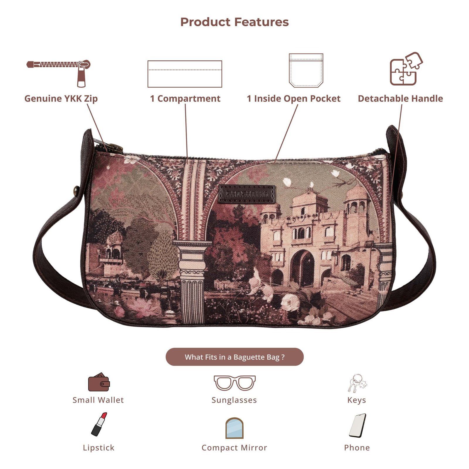 Vintage Rajasthani Architecture Art Baguette Bag image 4