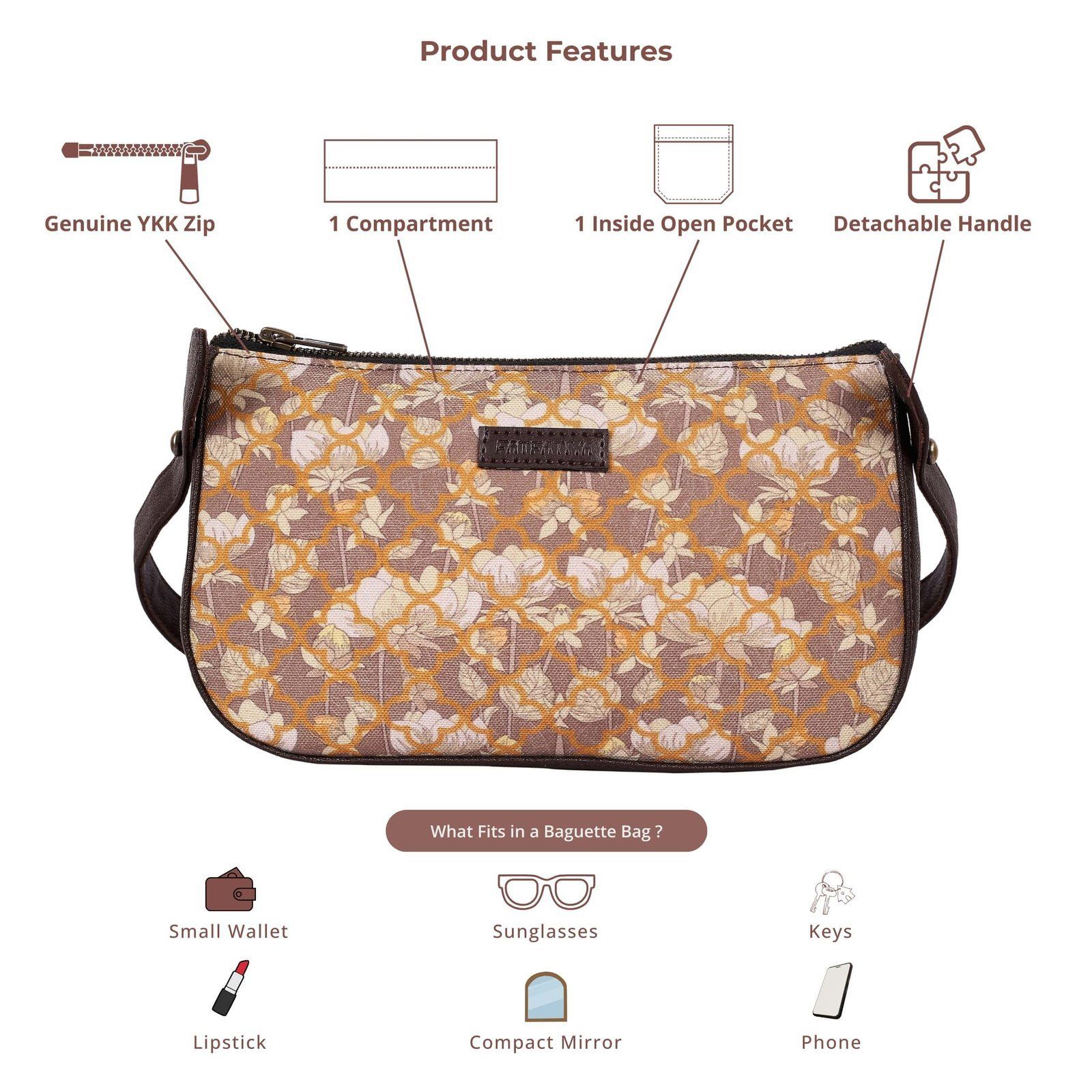 Subtle Floral Print Baguette Bag image 4