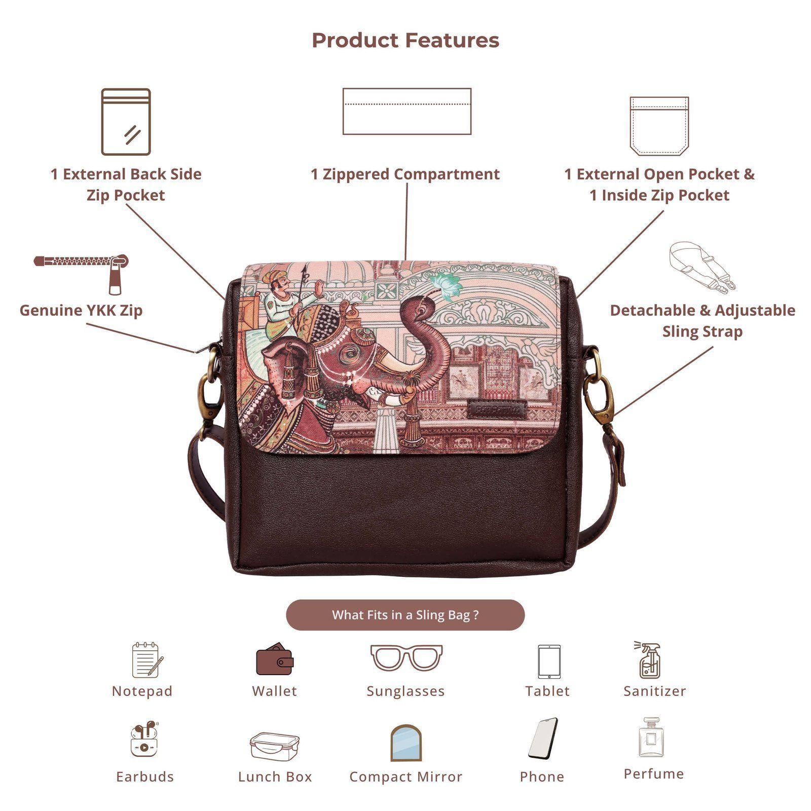 Elephant Procession Art Sling Bag image 4