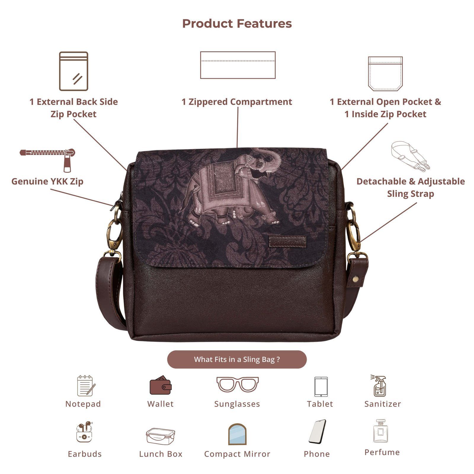 Royal Elephant Motif Sling Bag image 4