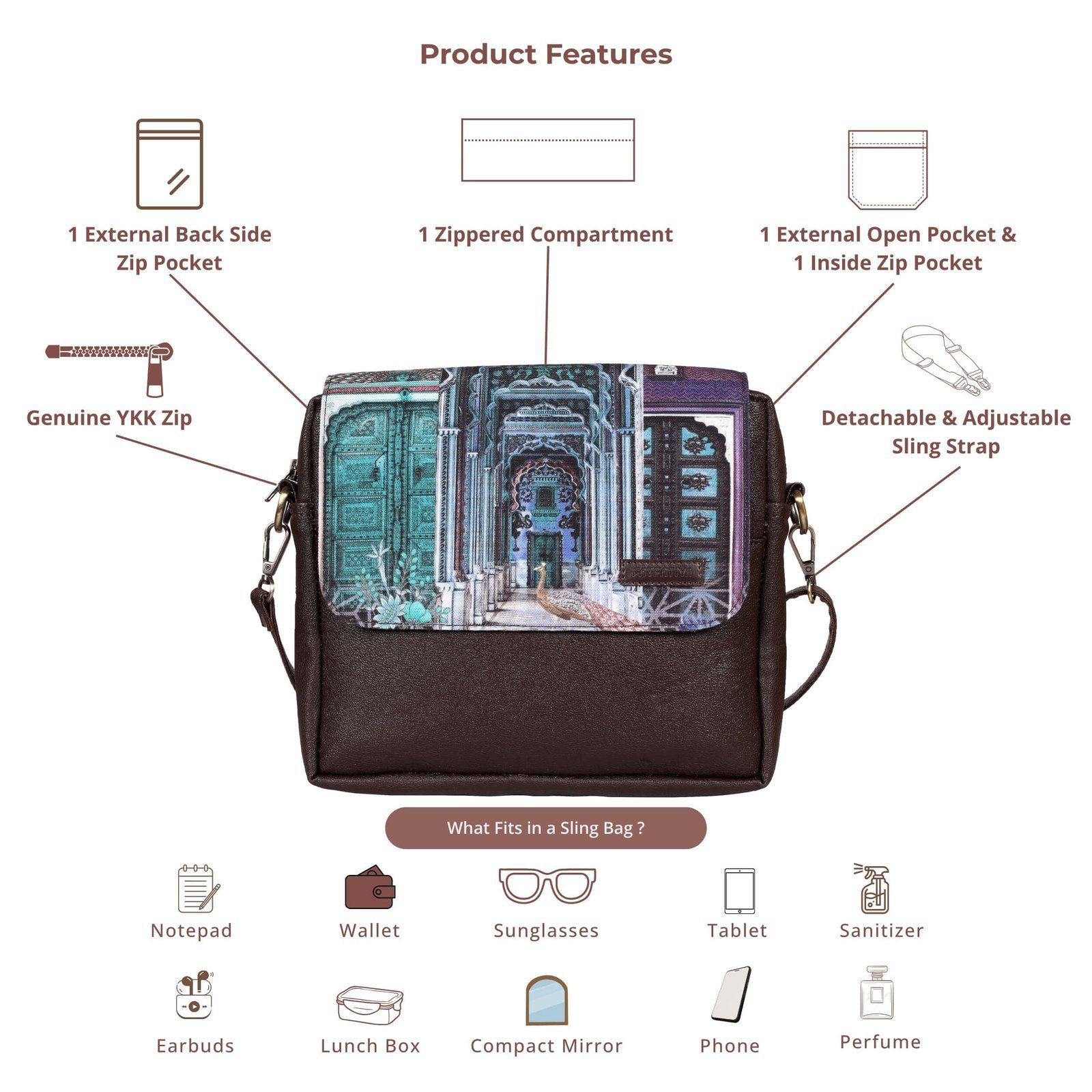 Teal Heritage Architecture Print Sling Bag image 4