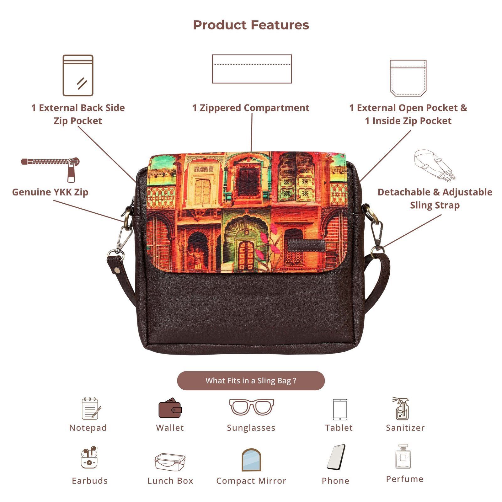 Colorful Haveli Print Sling Bag image 4
