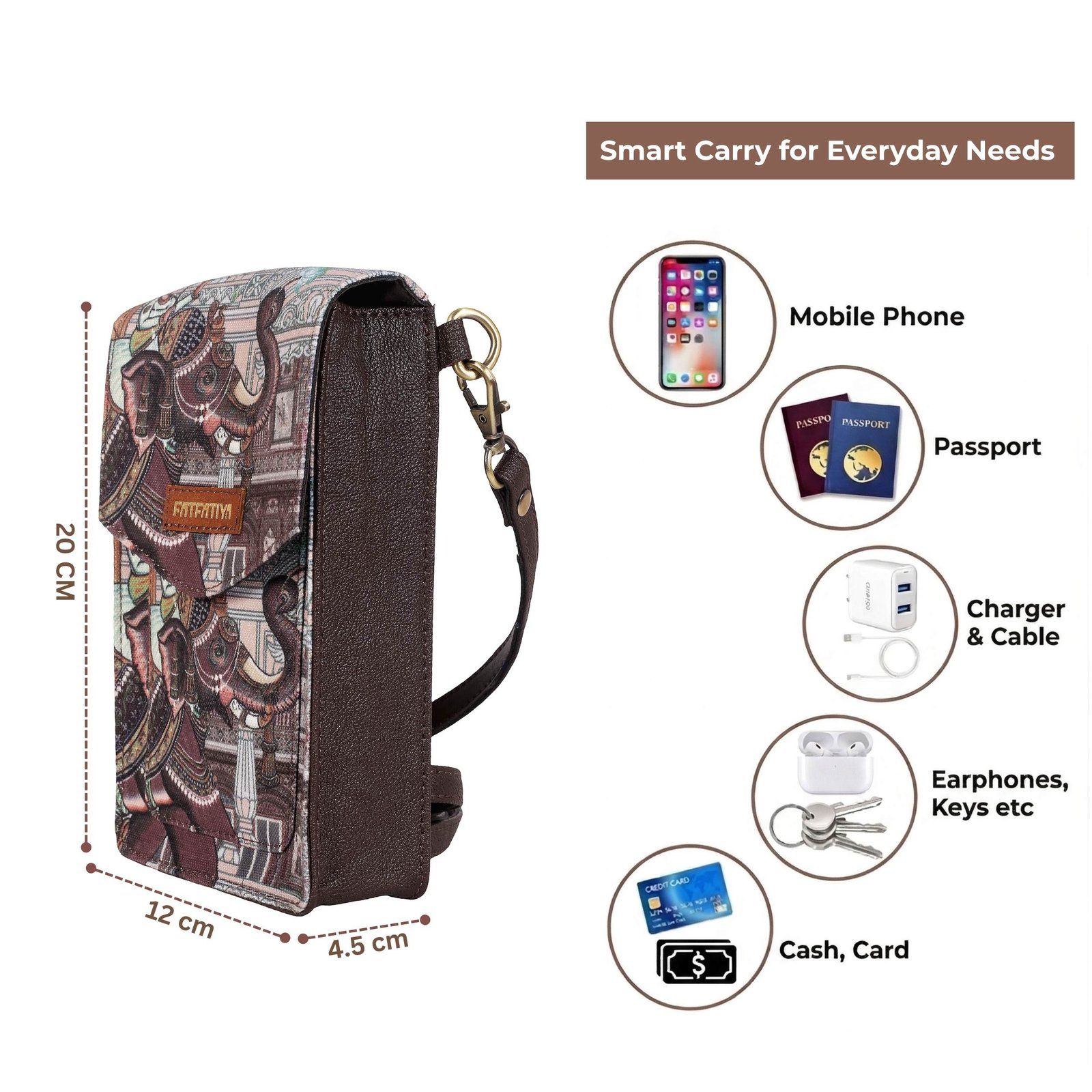 Elephant Print Mobile Sling Bag For Women | Crossbody Phone Bag Small Purse image 4