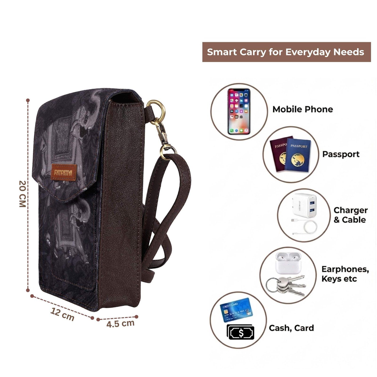 Black Elephant Print Mobile Sling Bag For Women image 4
