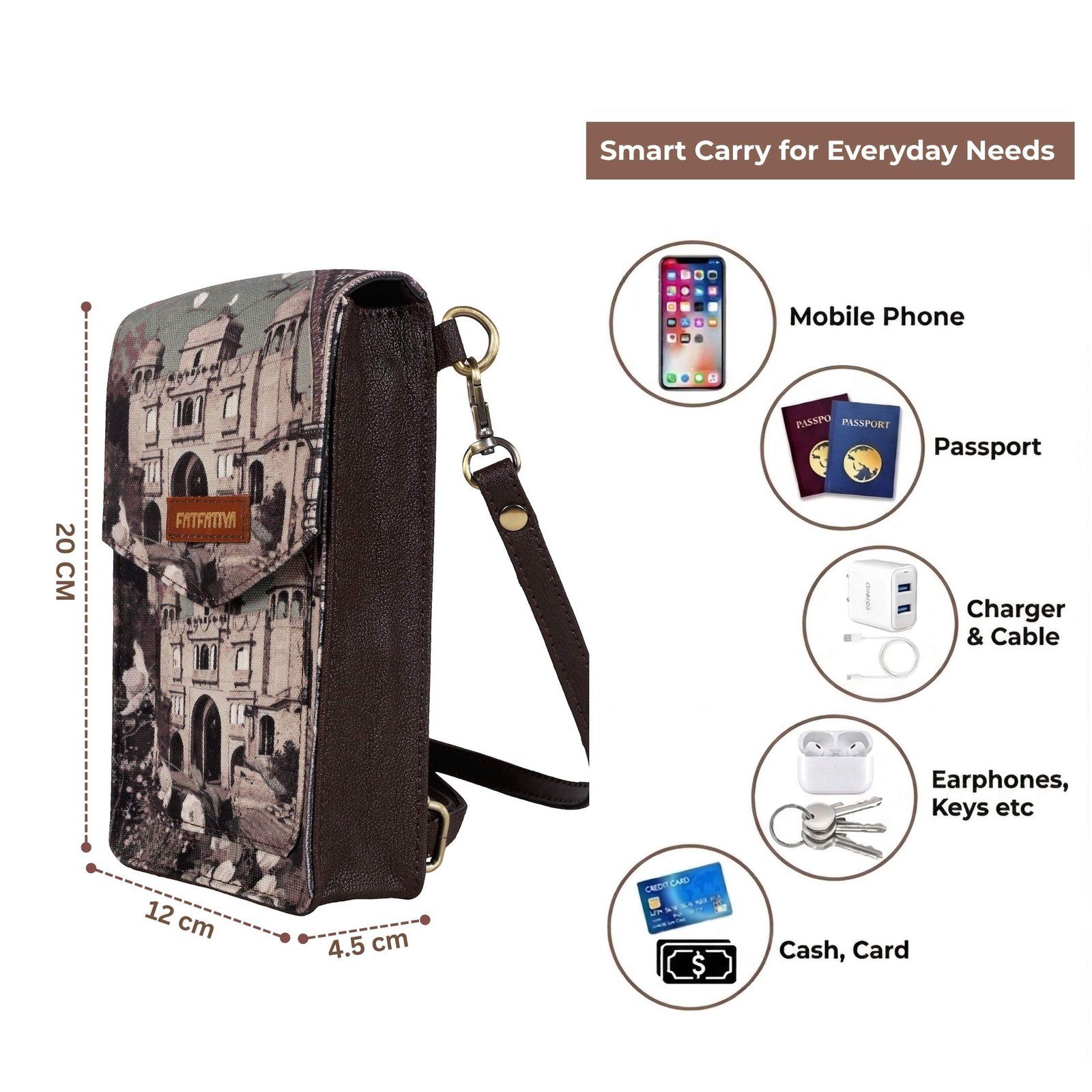 Vintage Architectural Print Mobile Sling Bag For Women image 4