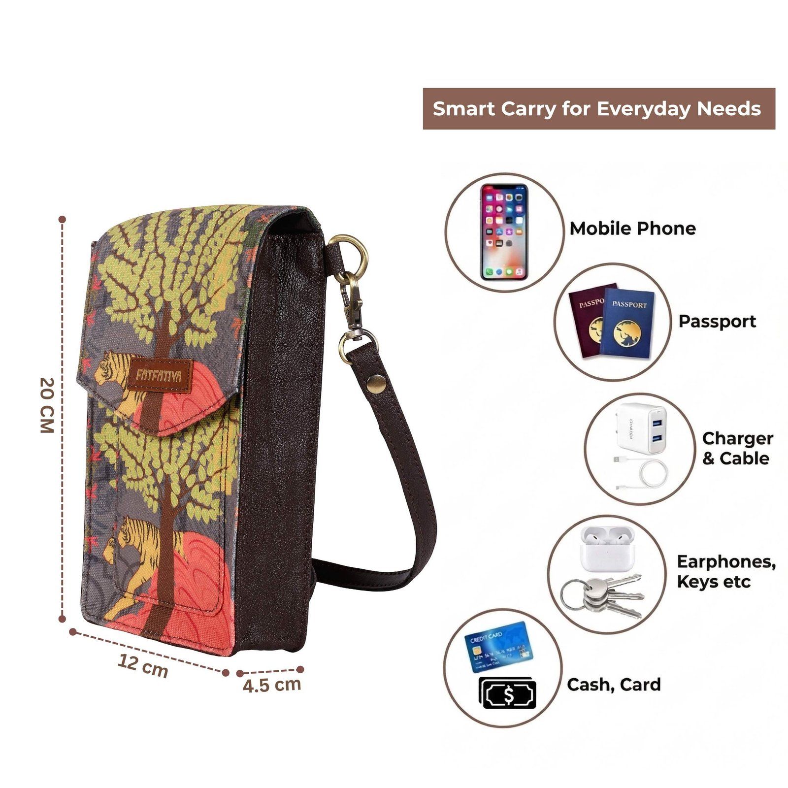 Tiger Print Mobile Sling Bag For Women | Jungle Theme Crossbody Phone Bag image 4