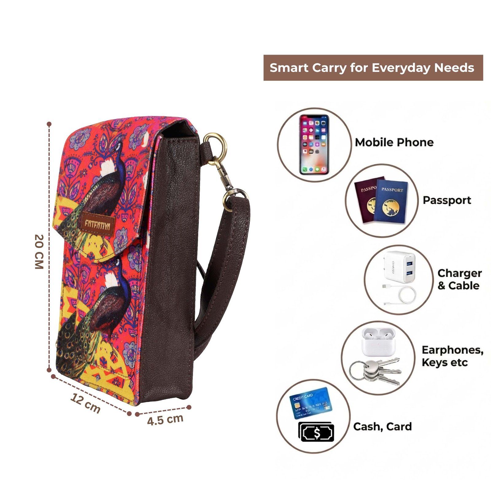 Rajasthani Peacock Print Mobile Sling Bag For Women image 4