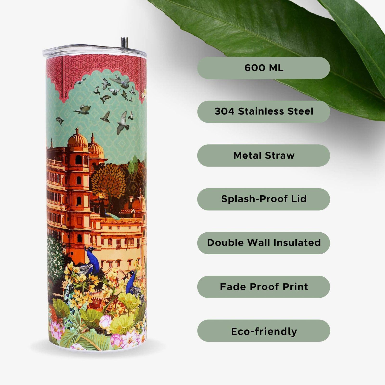 Magnificent Udaipur Aesthetic Tumbler Bottle With Straw image 5