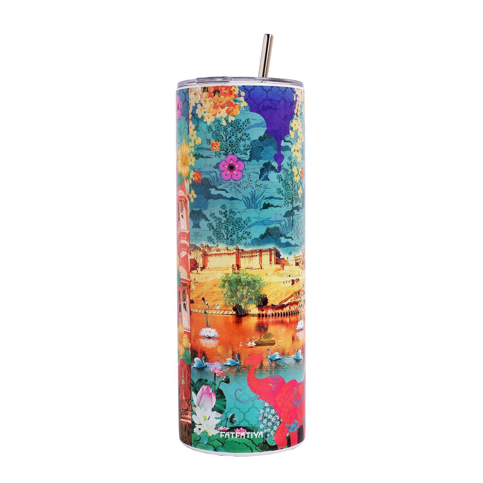 Hawa Mahal Stainless Steel Tumbler With Straw image 5