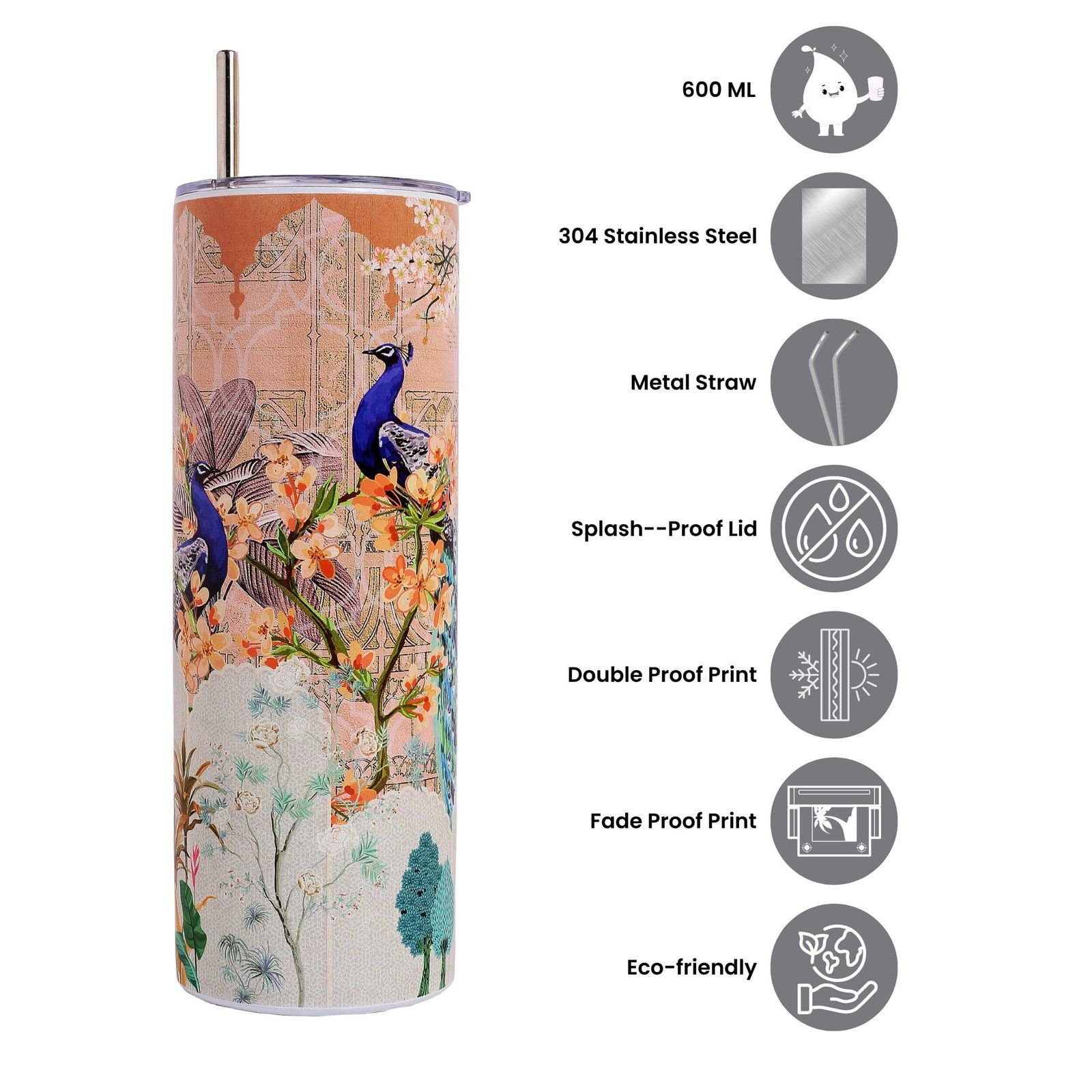 Peacock Majesty Palace Stainless Steel Tumbler With Straw image 5