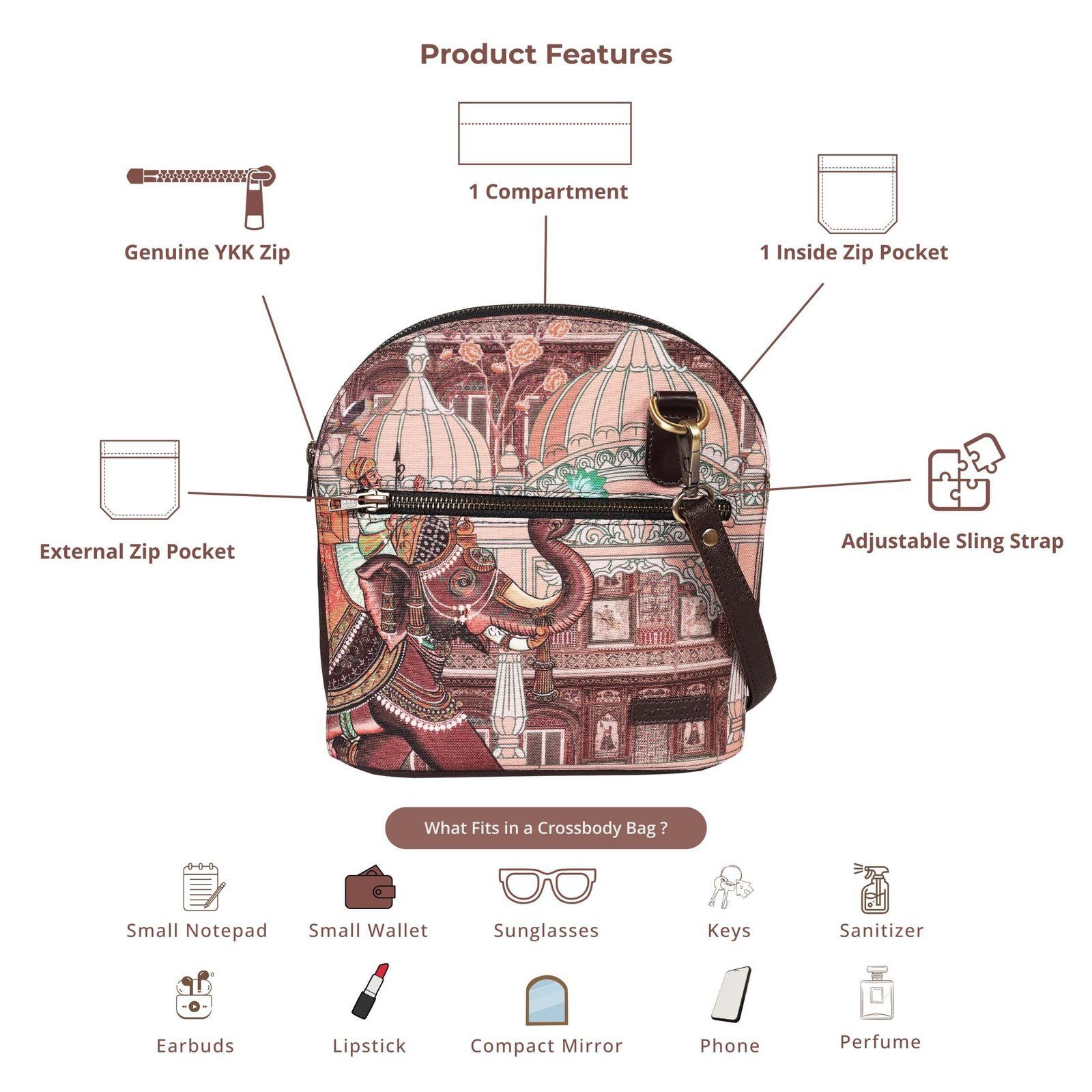 Elephant Procession & Palace Print Crossbody Bag image 5