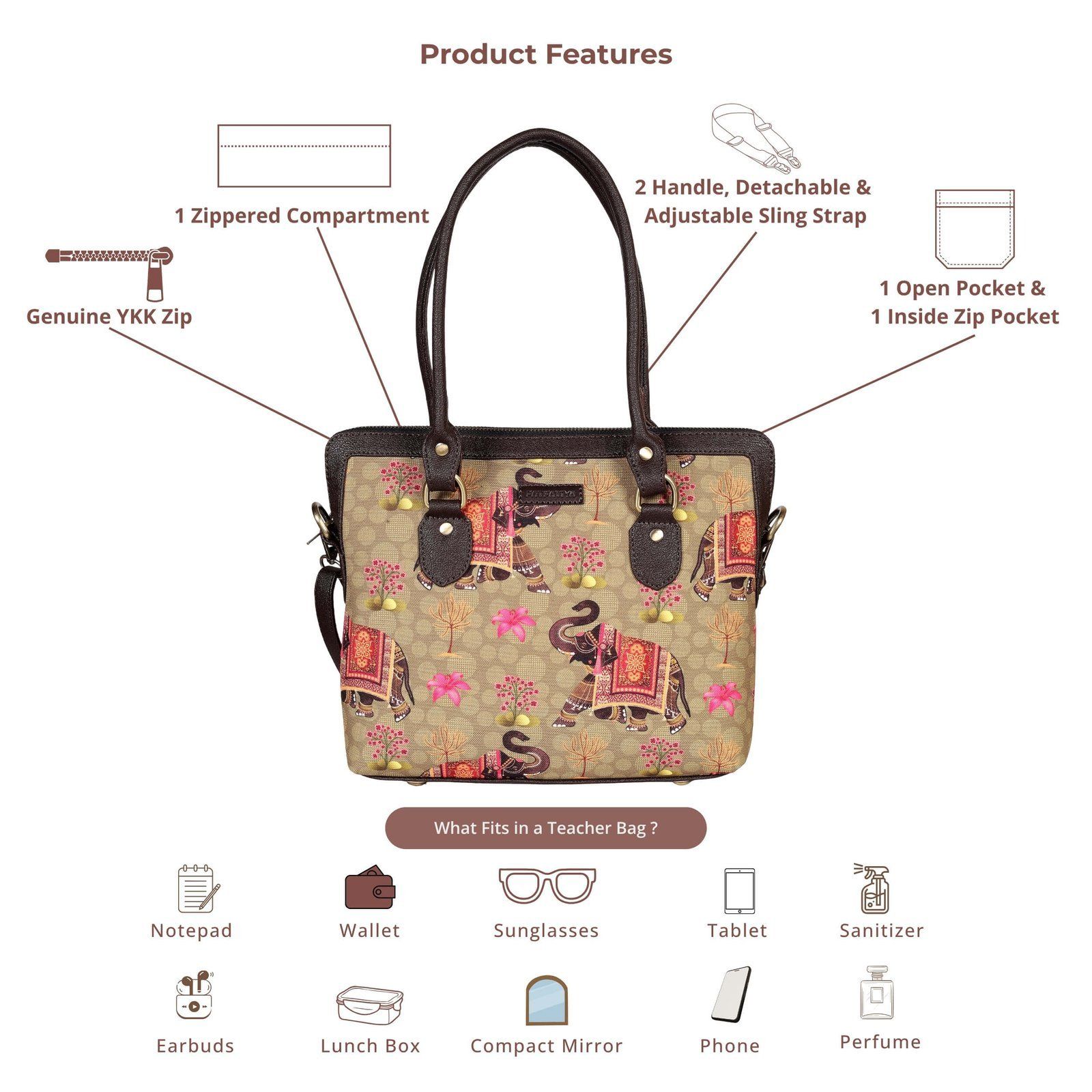 Royal Elephant Print Teacher Bag image 5