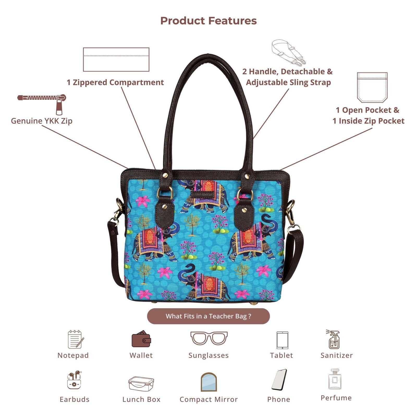 Royal Elephant Motif Teacher Bag image 5