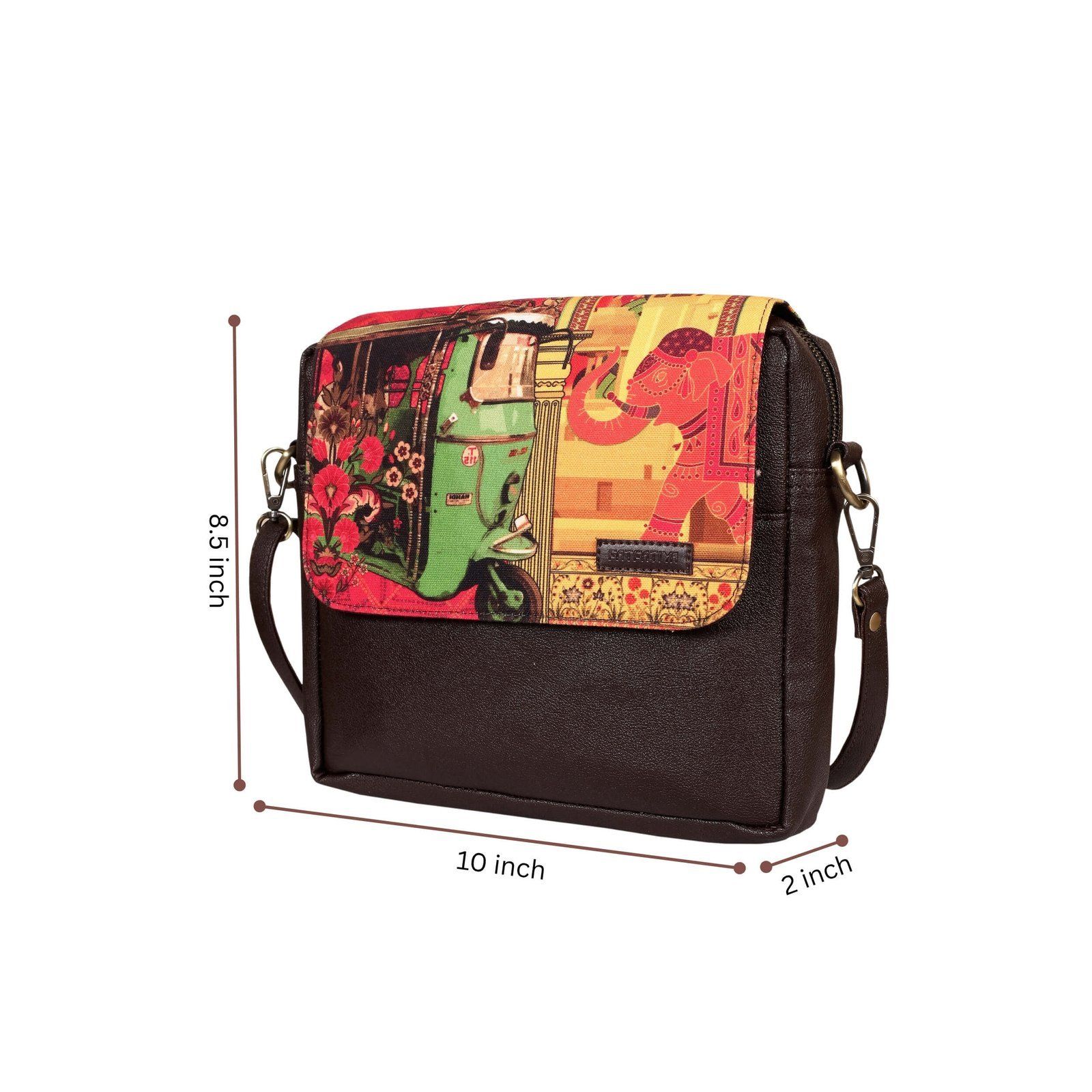 Auto Rickshaw, Elephant & Floral Art Sling Bag image 5