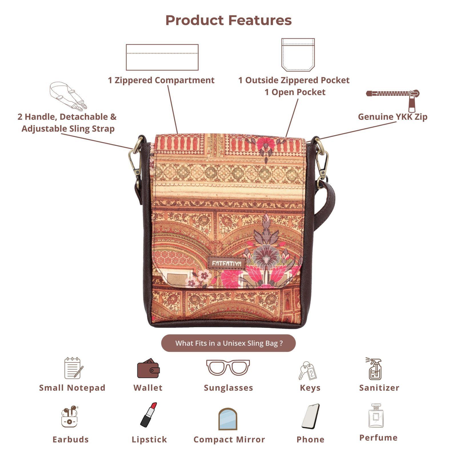Heritage-inspired Print Unisex Sling Bag image 5