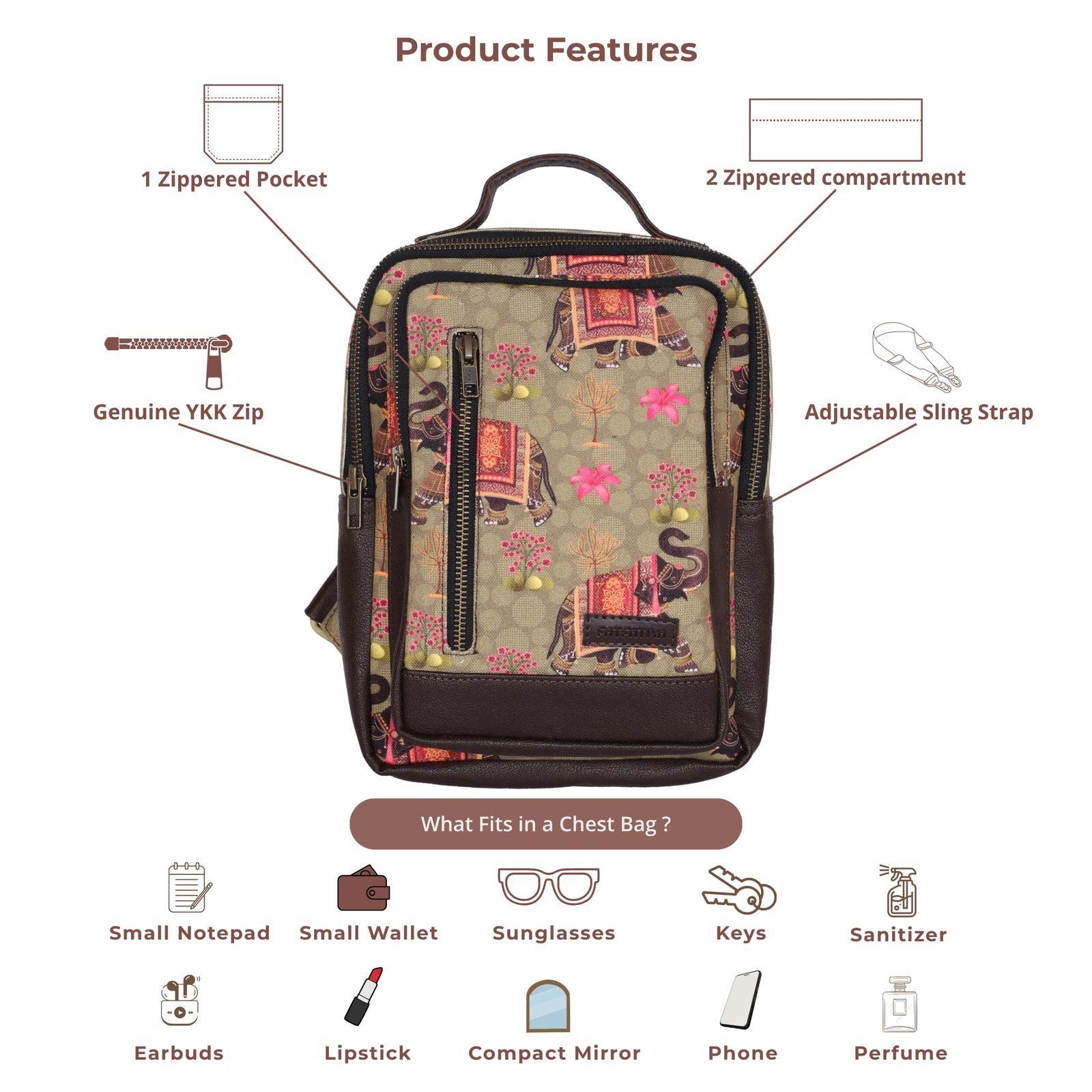 Elephant Motif Print Chest Bag image 5