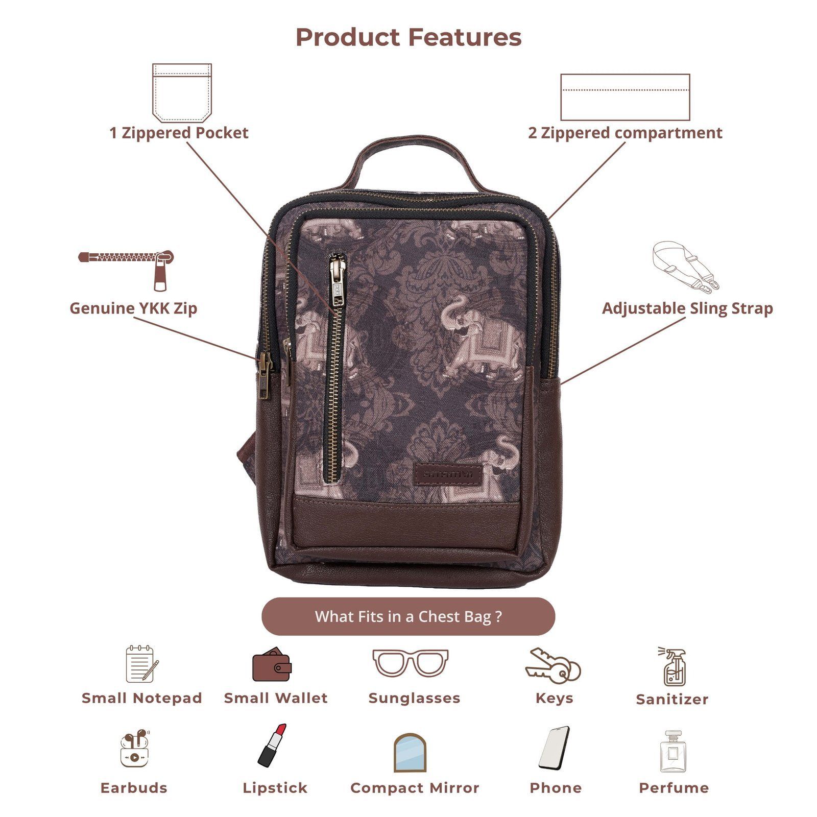 Monochrome Elephant Motif Chest Bag image 5