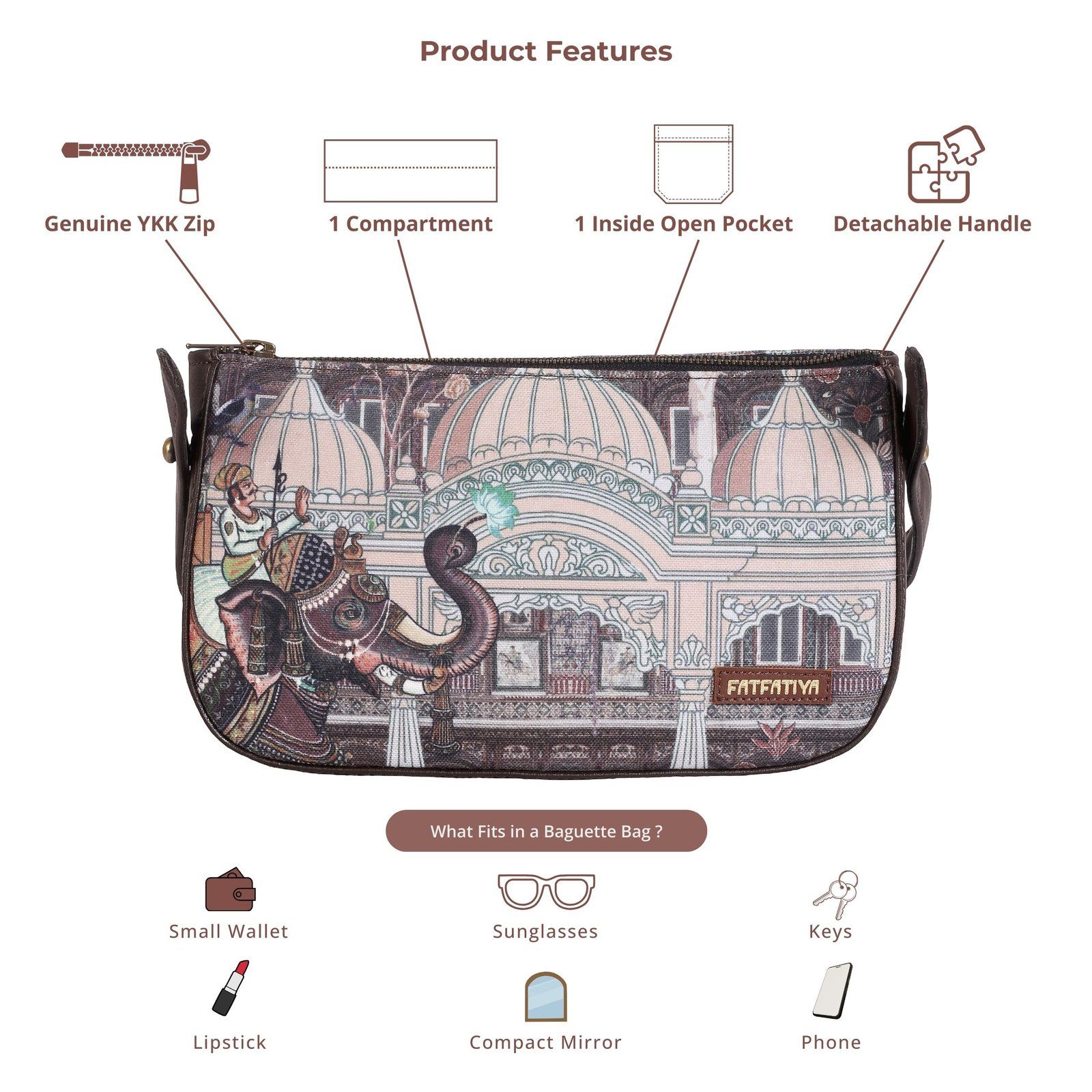 Vintage Elephant Architecture Print Baguette Bag image 5