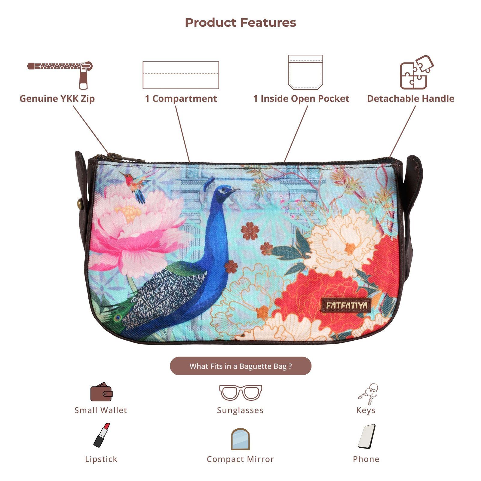 Peacock Floral Baguette Bag For Women image 5