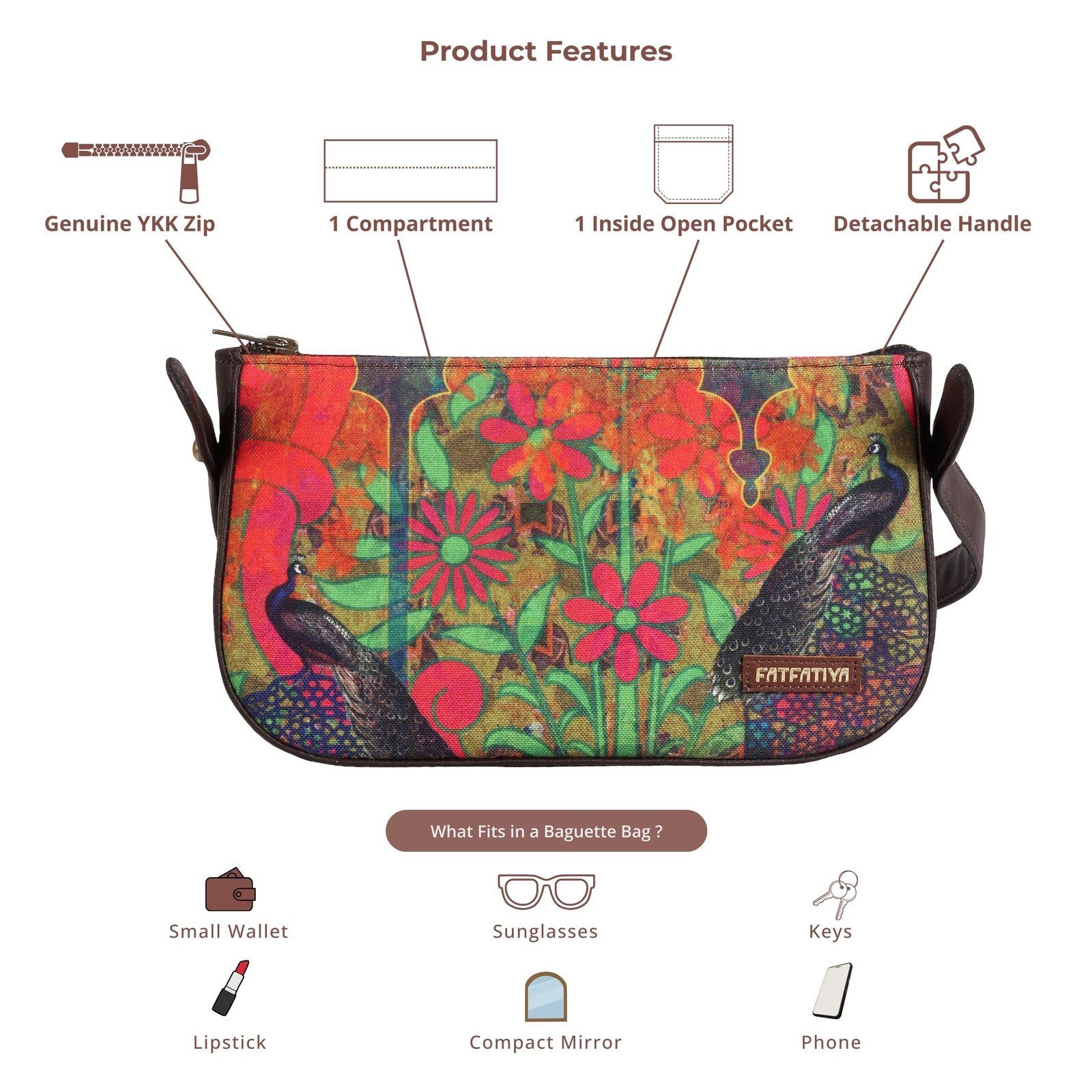 Dual Peacock Artwork Baguette Bag image 5