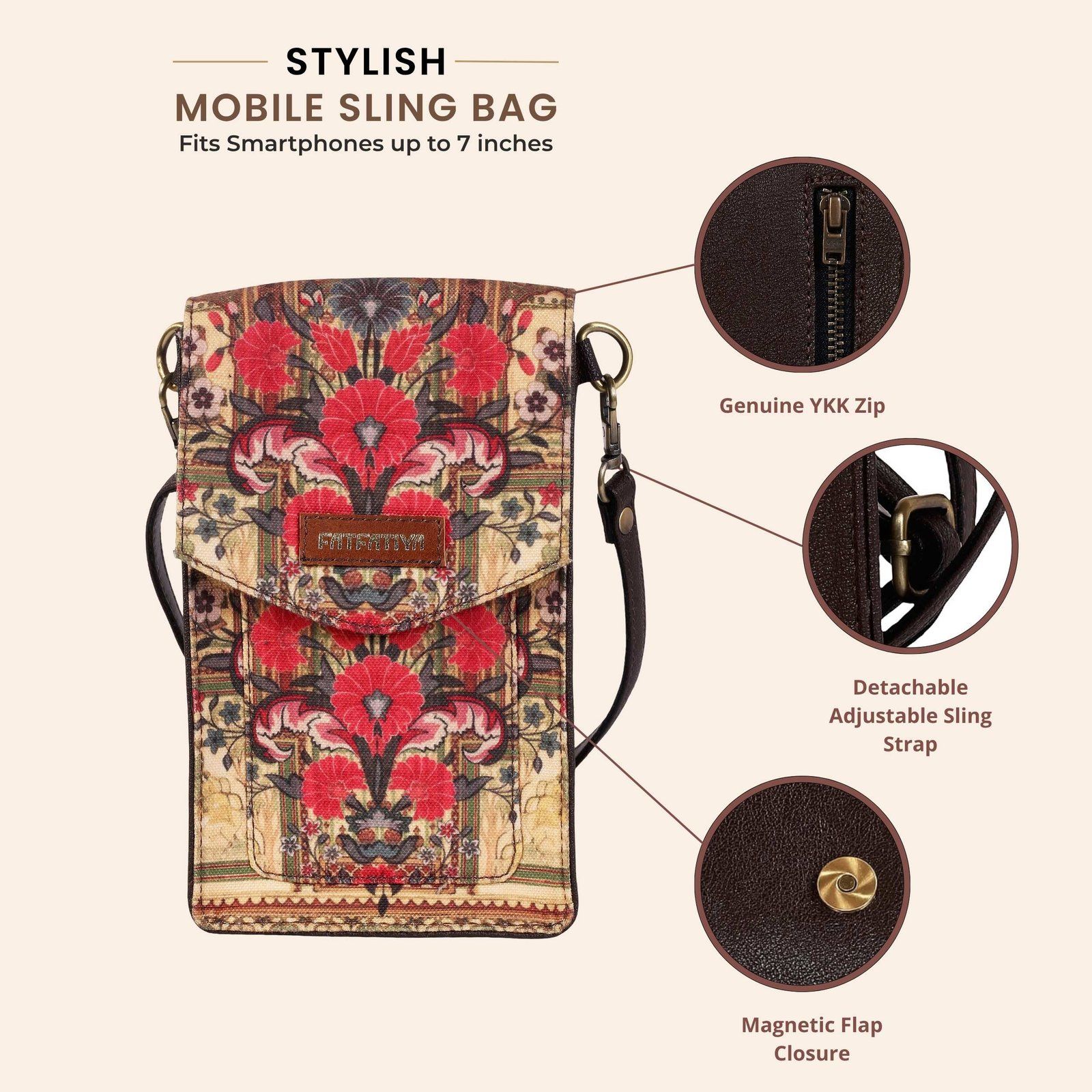 Floral Printed Women Mobile Sling Bag Crossbody Phone Purse image 5