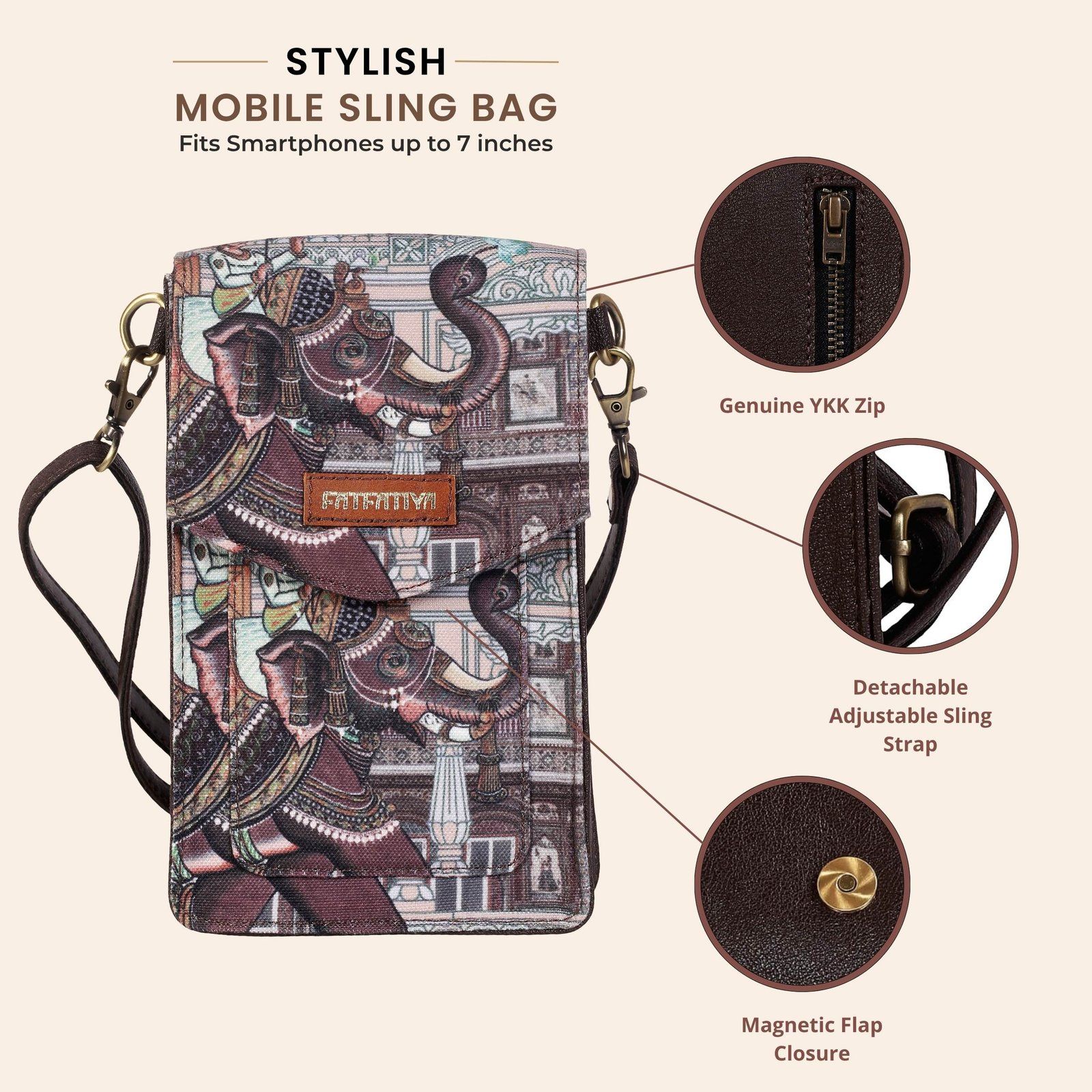 Elephant Print Mobile Sling Bag For Women | Crossbody Phone Bag Small Purse image 5
