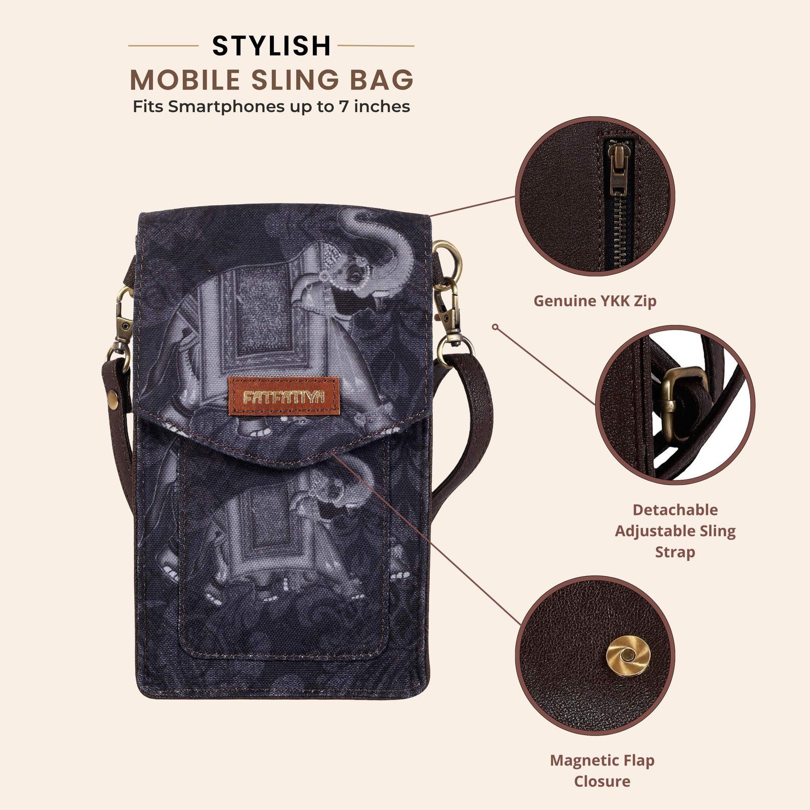 Black Elephant Print Mobile Sling Bag For Women image 5