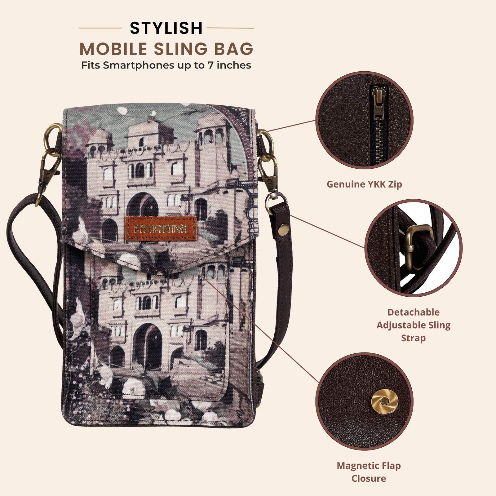 Vintage Architectural Print Mobile Sling Bag For Women image 5