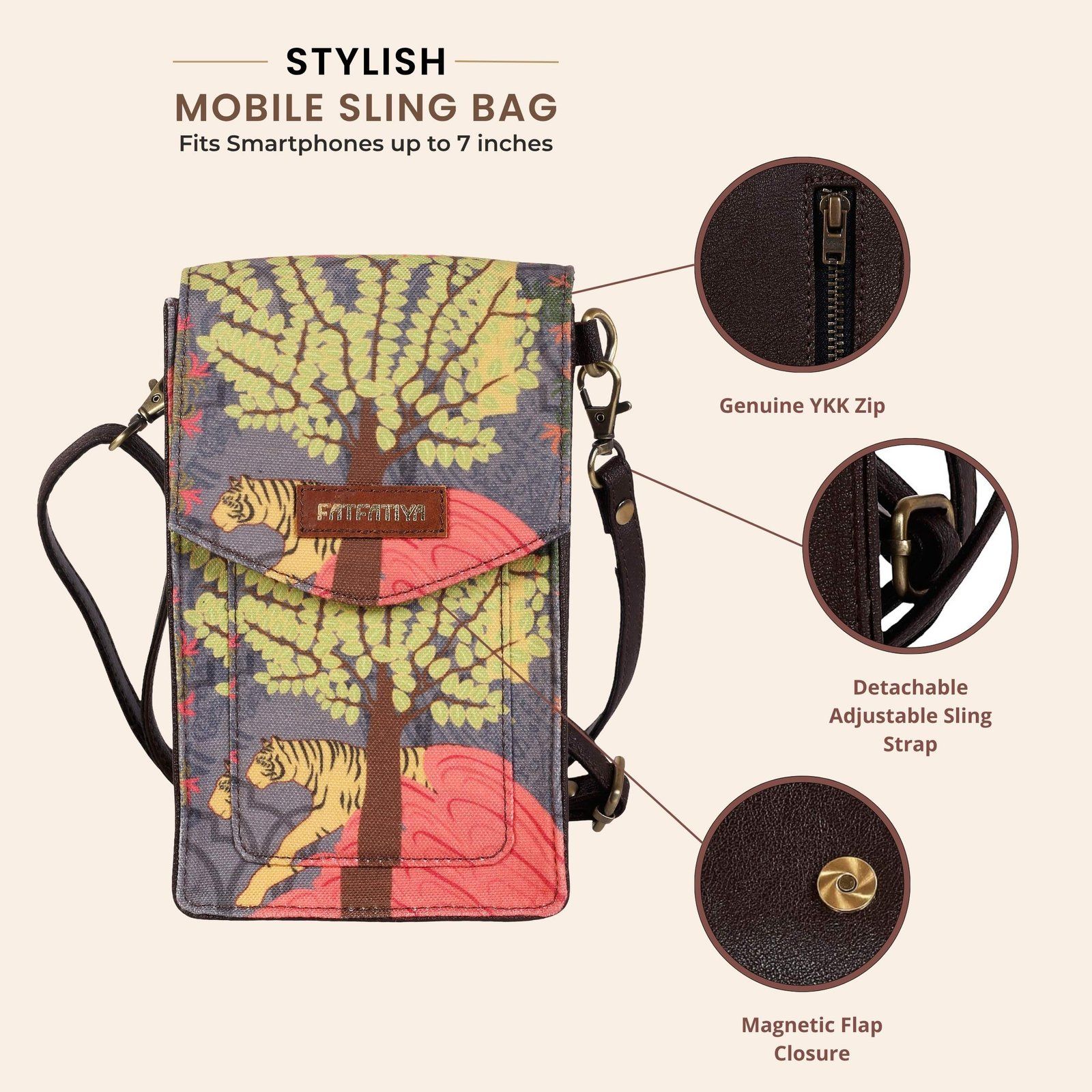 Tiger Print Mobile Sling Bag For Women | Jungle Theme Crossbody Phone Bag image 5