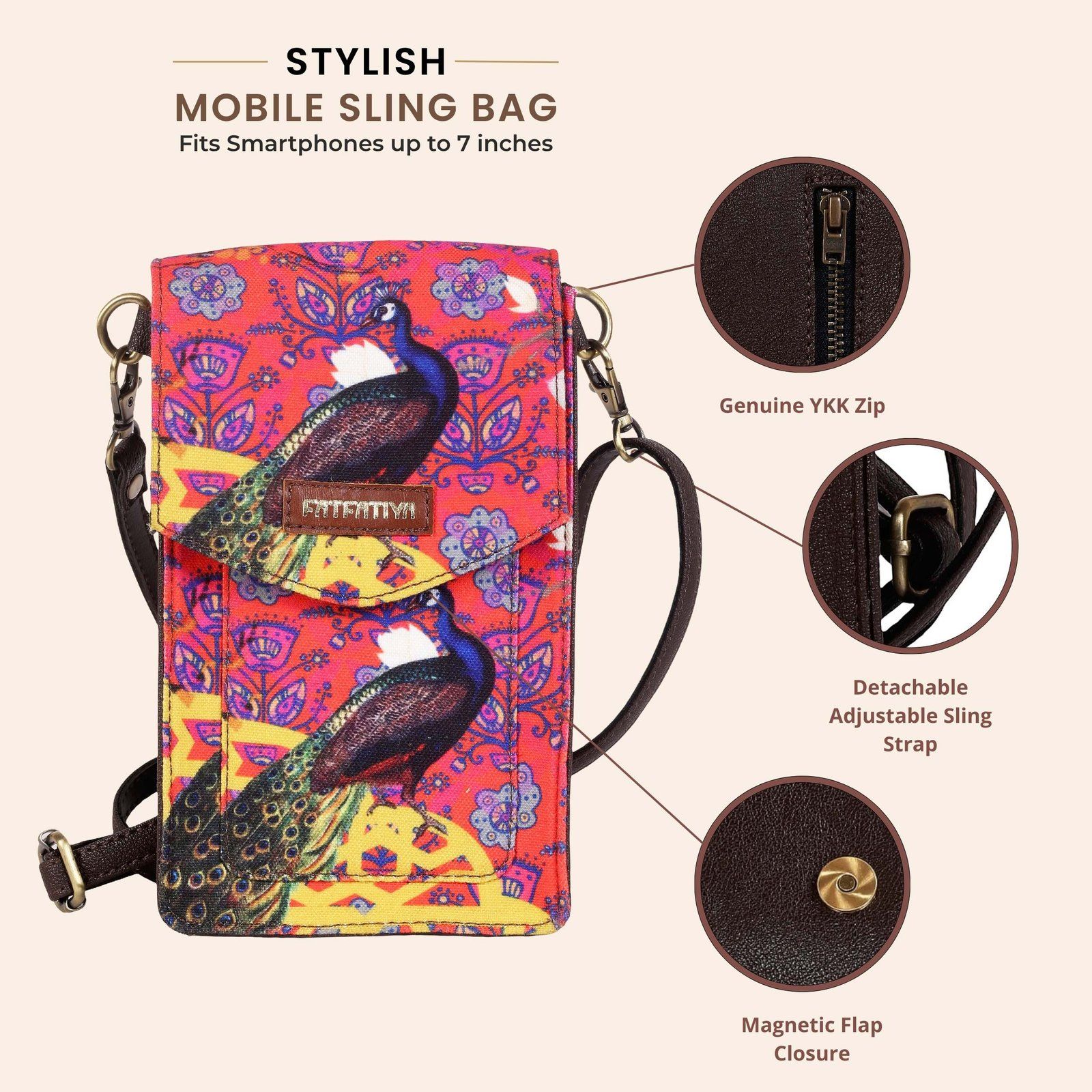 Rajasthani Peacock Print Mobile Sling Bag For Women image 5