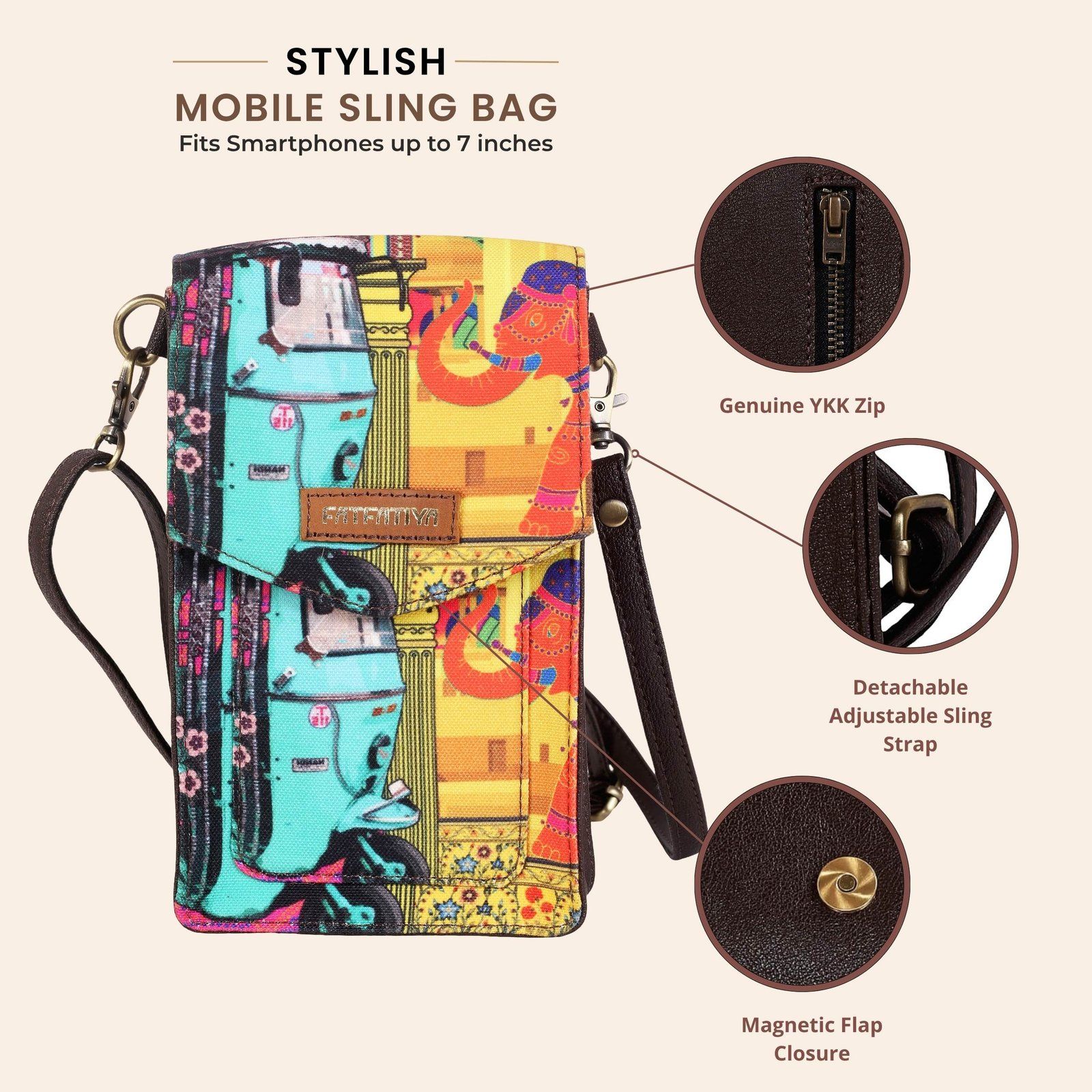 Auto Rickshaw Print Mobile Sling Bag For Women image 5