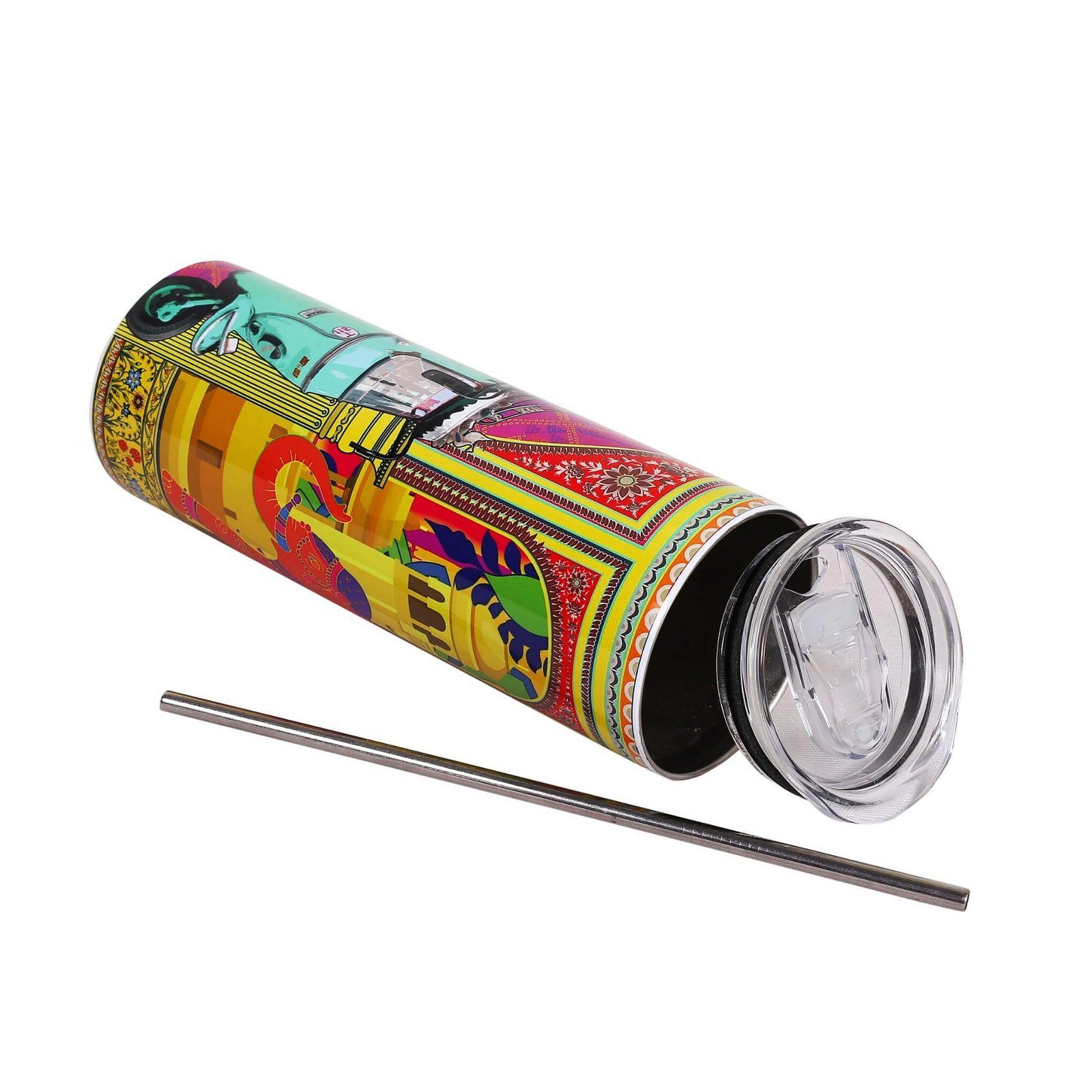 Rickshaw In Shekhawati Tumbler Bottle With Straw image 6