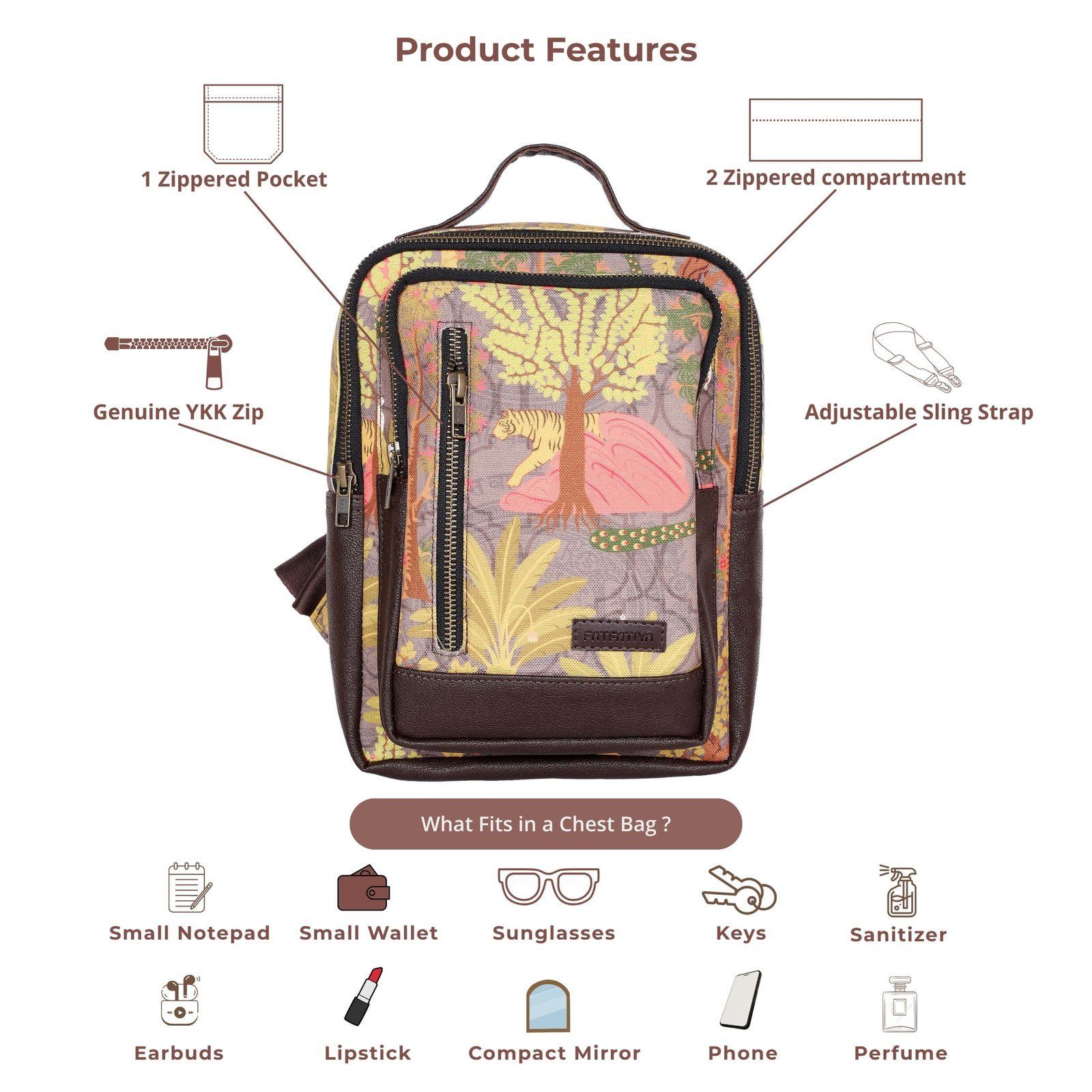 Tiger Art Print Chest Bag For Women image 6