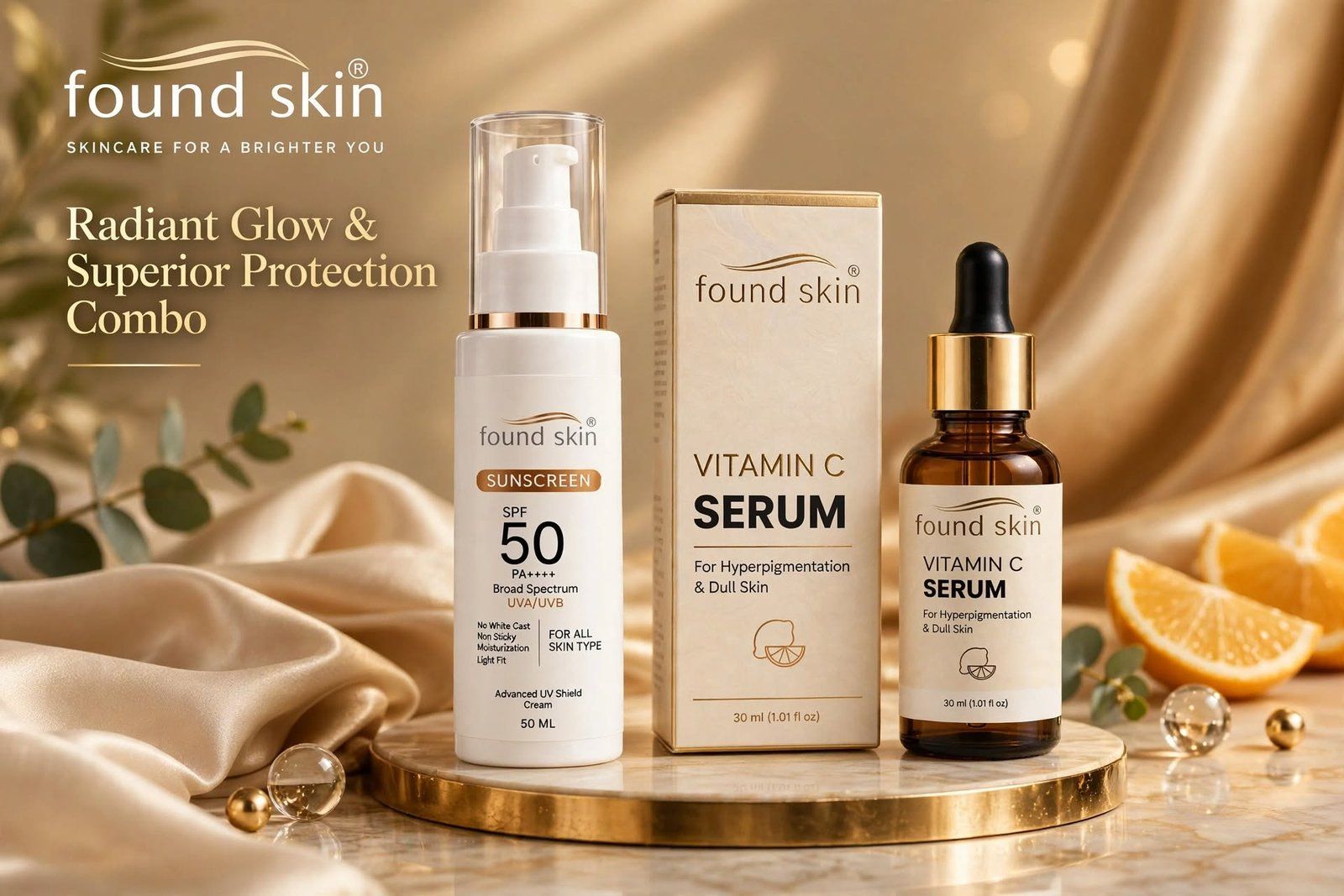 Found Skin Vitamin C Serum + Spf 50 Pa++++ Sunscreen Combo