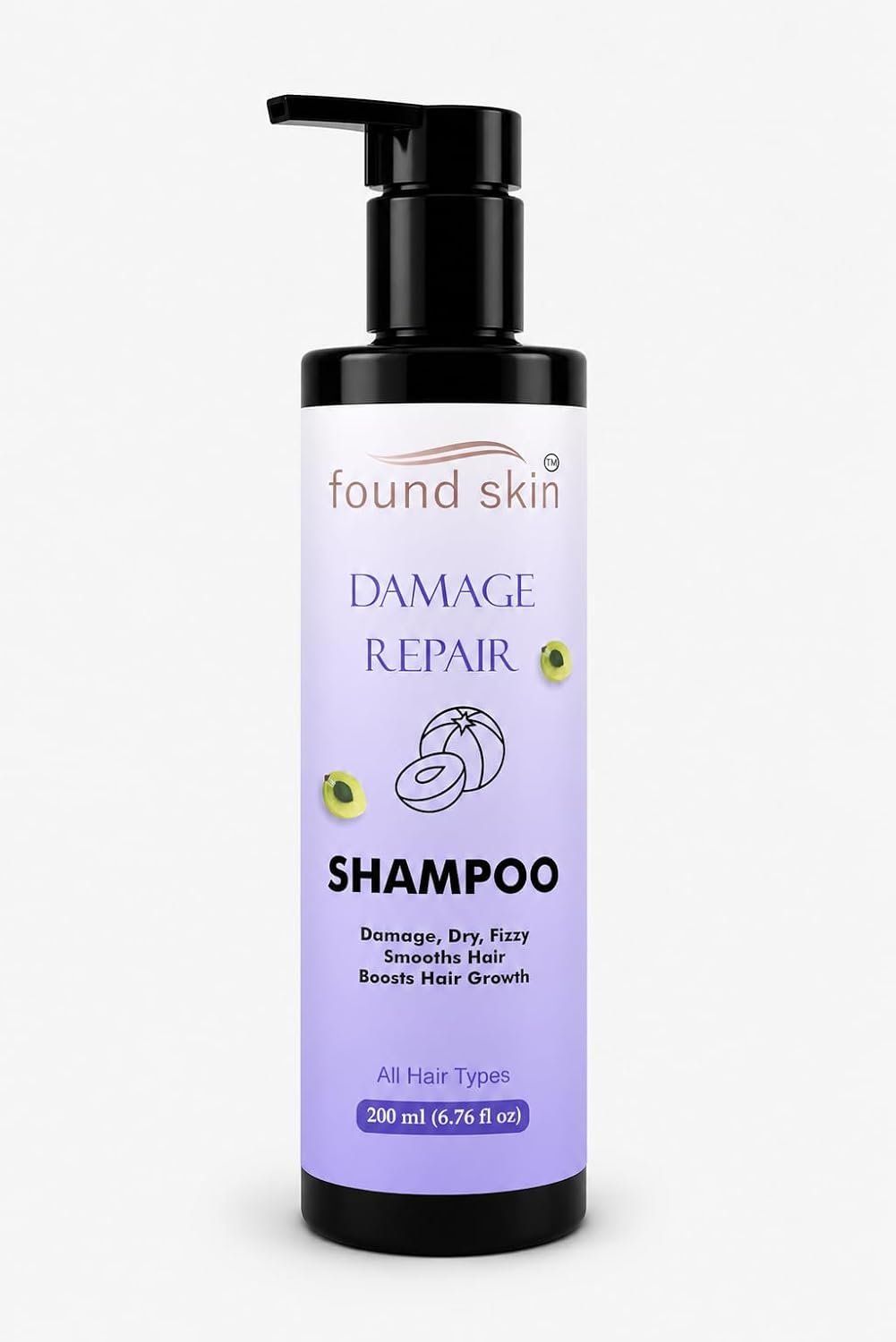 Found Skin Damage Repair Shampoo For Dry, Frizzy And Damaged Hair, Smooth And Nourishing Daily Cleanser, All Hair Types, 200ML