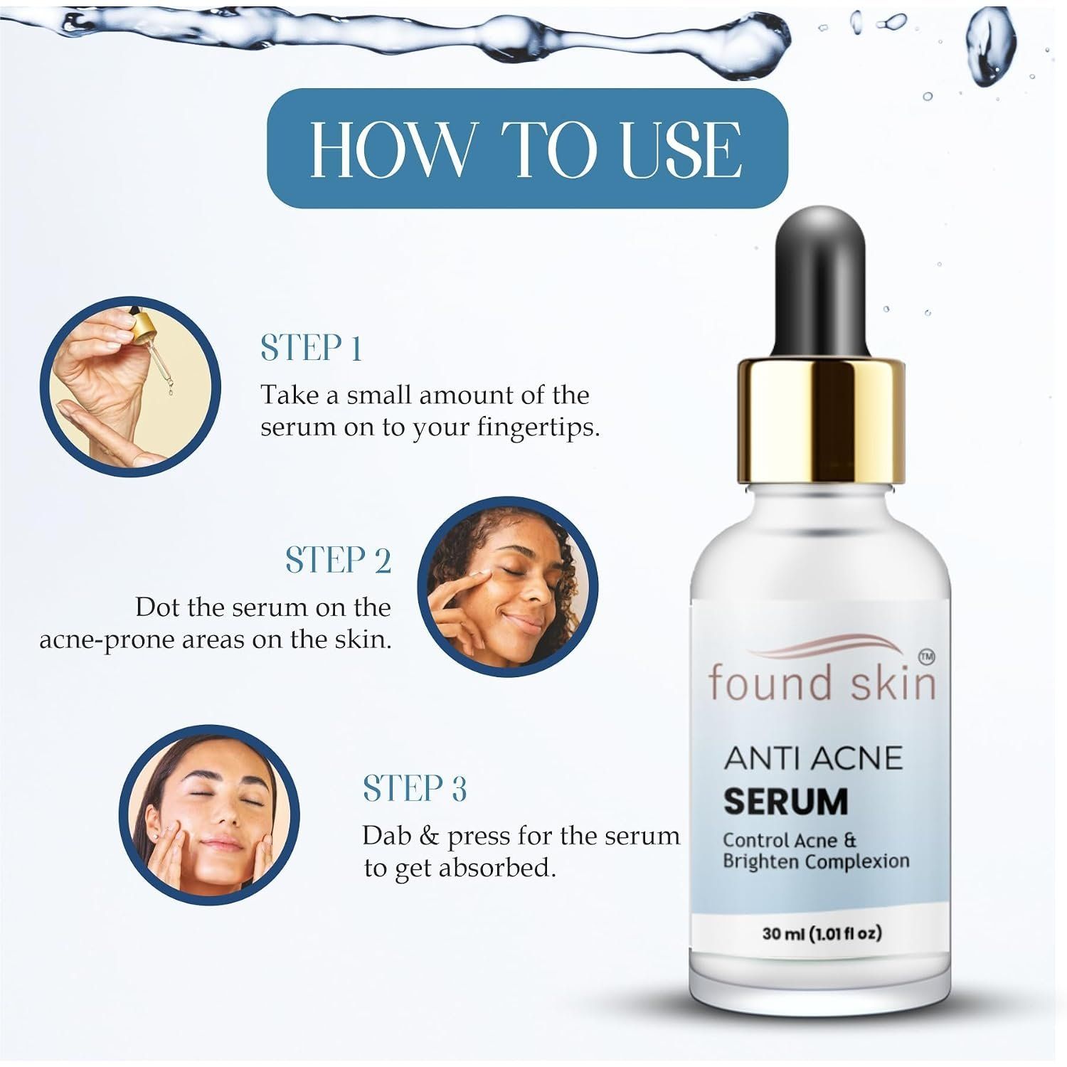 Found Skin Anti Acne Serum 15% | Fights Acne &AMP; Pimples | Unclogs Pores | Reduces Blackheads &AMP; Excess Oil | Lightweight, Non-greasy Formula | For All Skin Types | 30ML image 2
