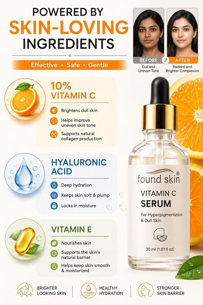 Found Skin 10% Vitamin C Face Serum With Niacinamide 30ML For Men & Women image 2
