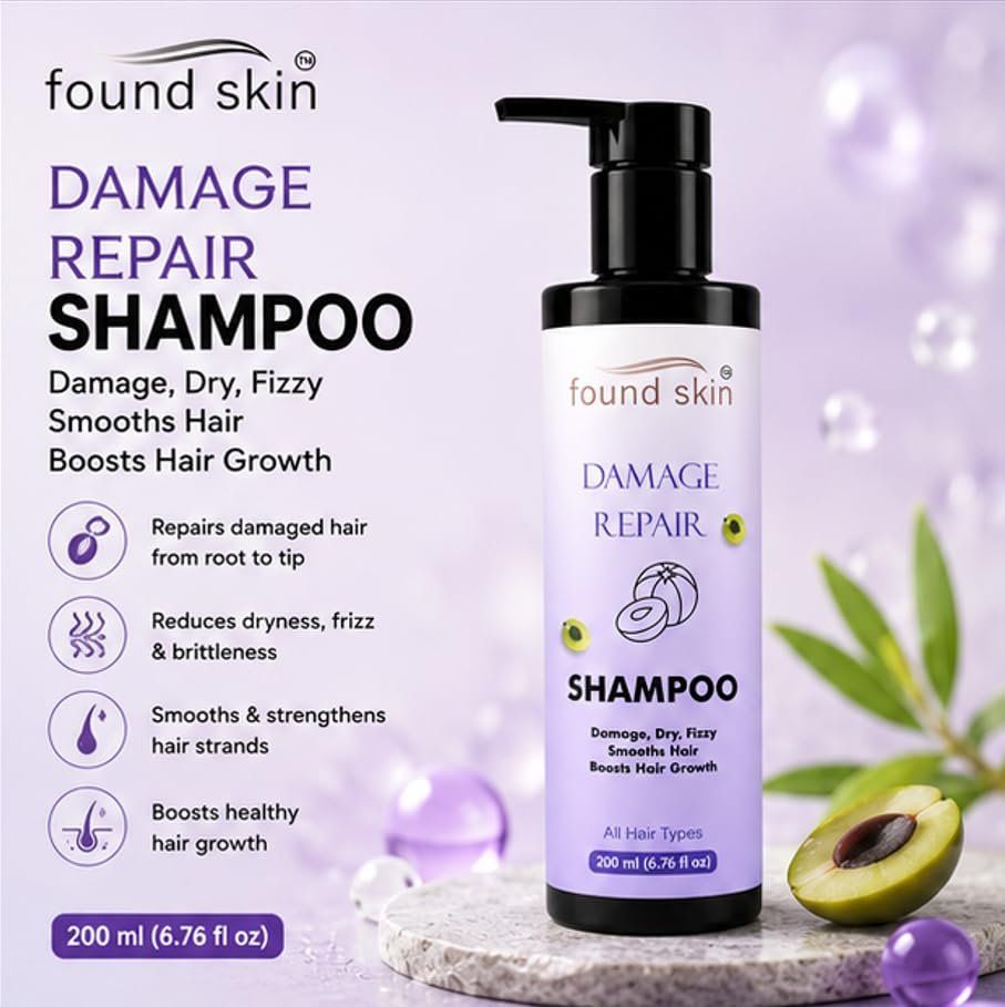 Found Skin Damage Repair Shampoo For Dry, Frizzy And Damaged Hair, Smooth And Nourishing Daily Cleanser, All Hair Types, 200ML image 2