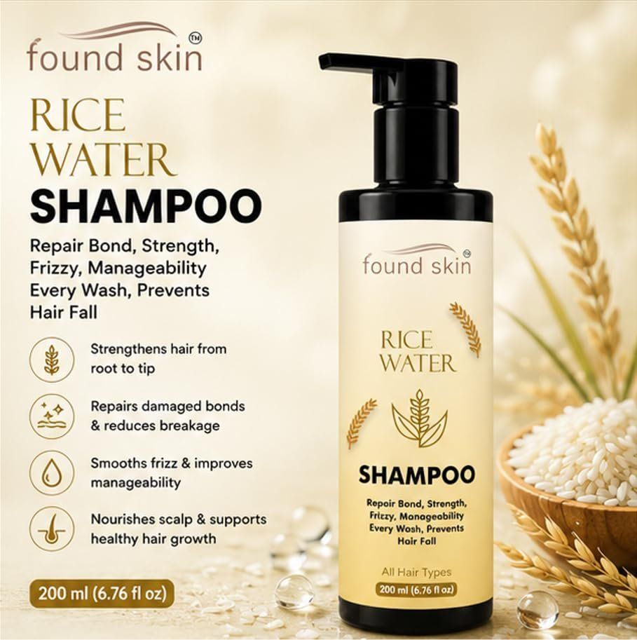 Found Skin Rice Water Shampoo For Hair Strength & Frizz Control | Nourishing Daily Shampoo For Smooth, Manageable & Healthy Looking Hair | All Hair Types 200ML image 2
