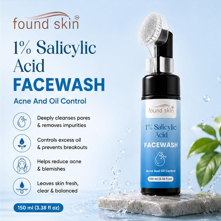 Found Skin 1% Salicylic Acid Face Wash For Acne &AMP; Oil Control | Deep Cleansing Daily Face Cleanser For Oily &AMP; Acne Prone Skin | Gentle Exfoliating Facewash 150ML image 2