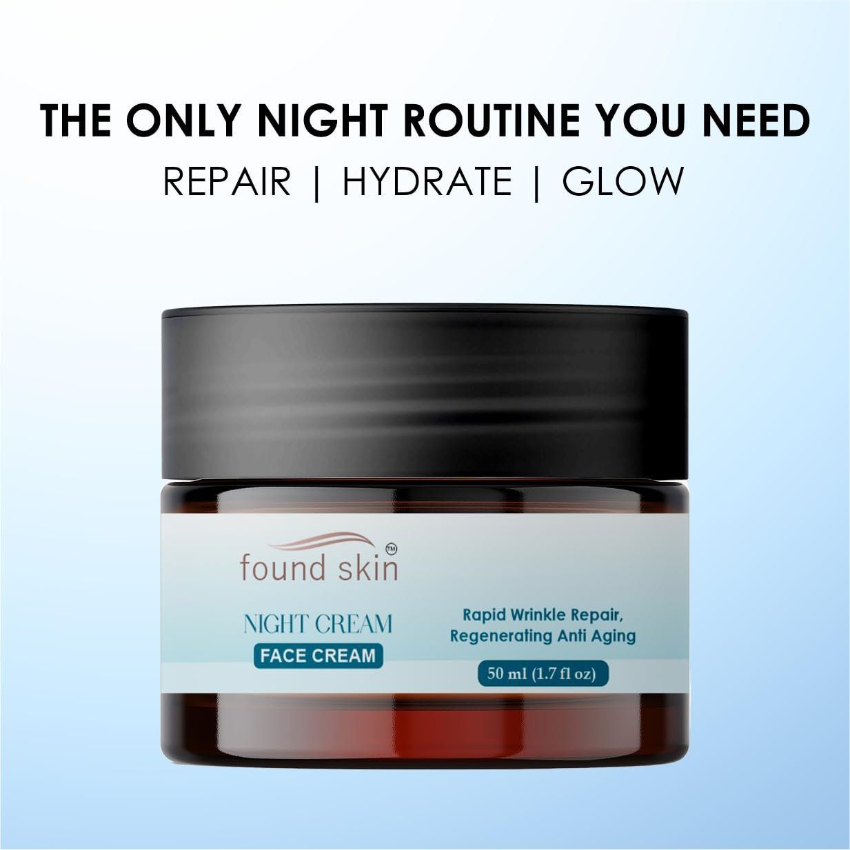 Found Skin Night Cream For Skin Brightening &AMP; Rejuvenation | Oil-free Hydration Moisturizer | Overnight Repair Cream For All Skin Types | 50 Ml image 2