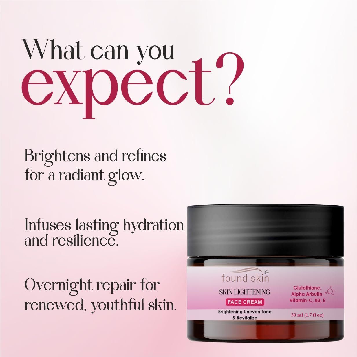 Found Skin Face Cream For Brightening &AMP; Even Skin Tone | Oil-free Hydration Moisturizer | Skin Rejuvenation Formula | Daily Use Cream For All Skin Types | 50 Ml image 2