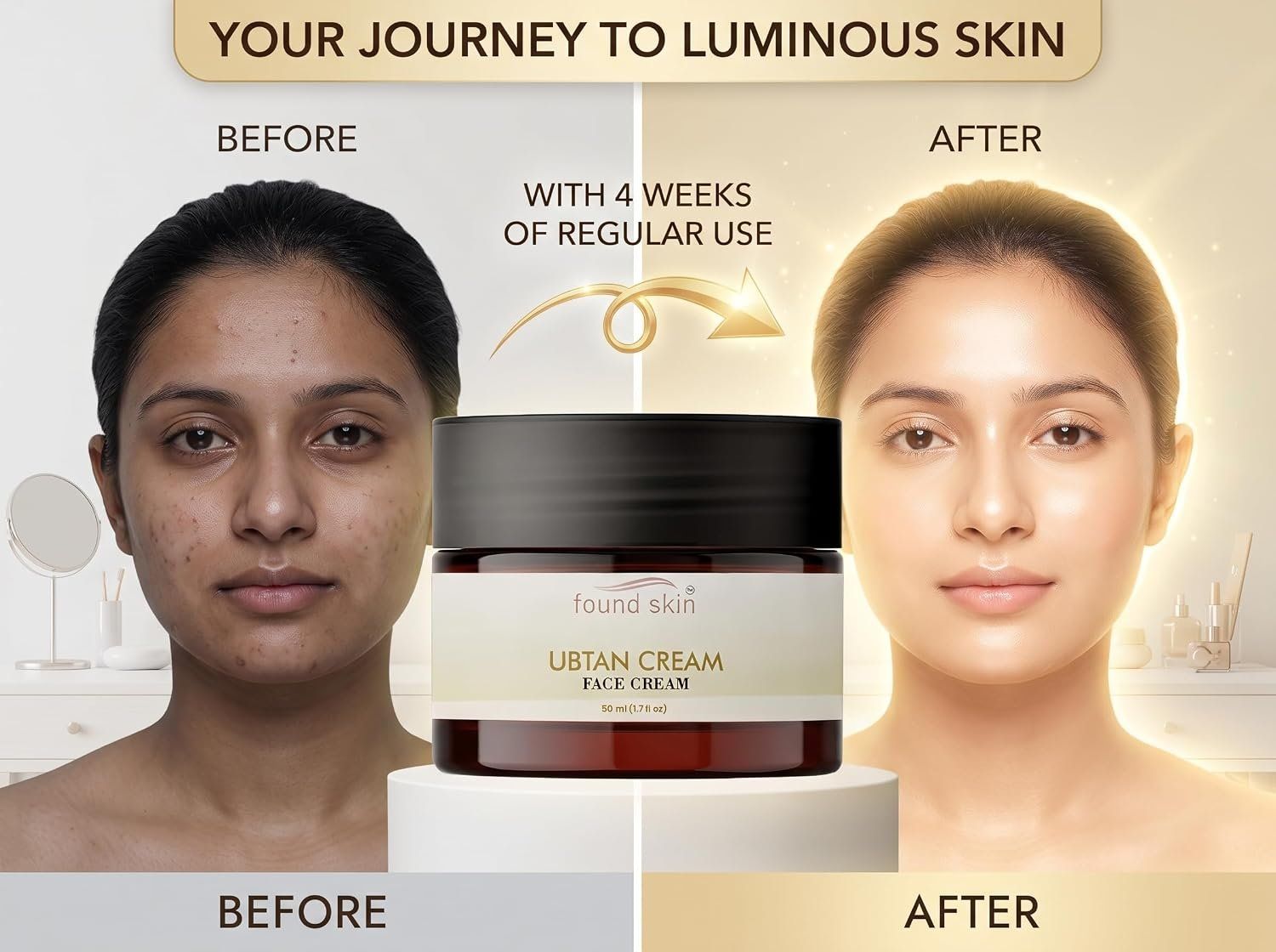Found Skin Ubtan Nourishing Face Cream With Aloe Vera, Turmeric, Glycerin, Gram Flour &AMP; Almonds With Vitamin E 50 Ml image 2