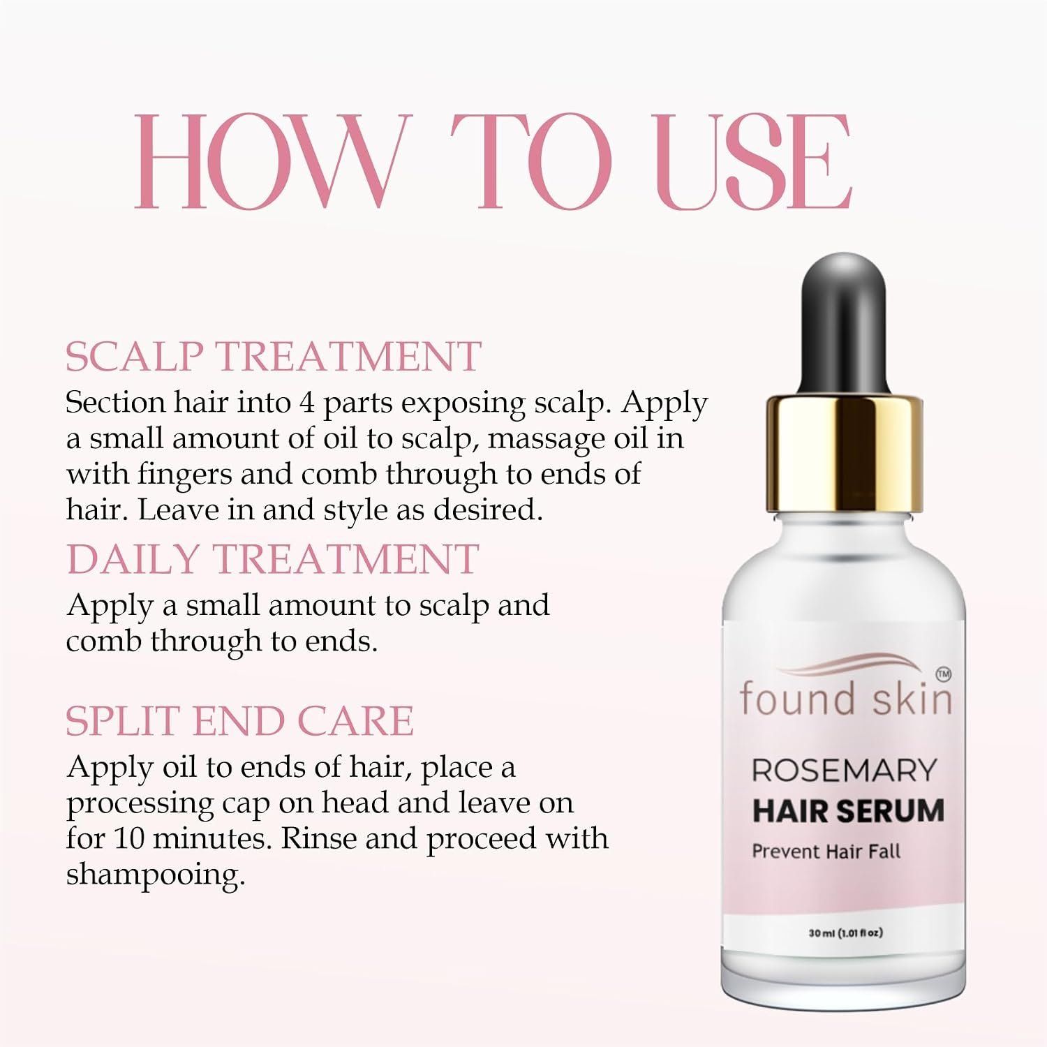 Found Skin Rosemary Hair Serum | Hair Fall Control & Scalp Treatment | Enriched With Biotin &AMP; Essential Oils | Promotes Hair Growth &AMP; Strength | 30ML image 3