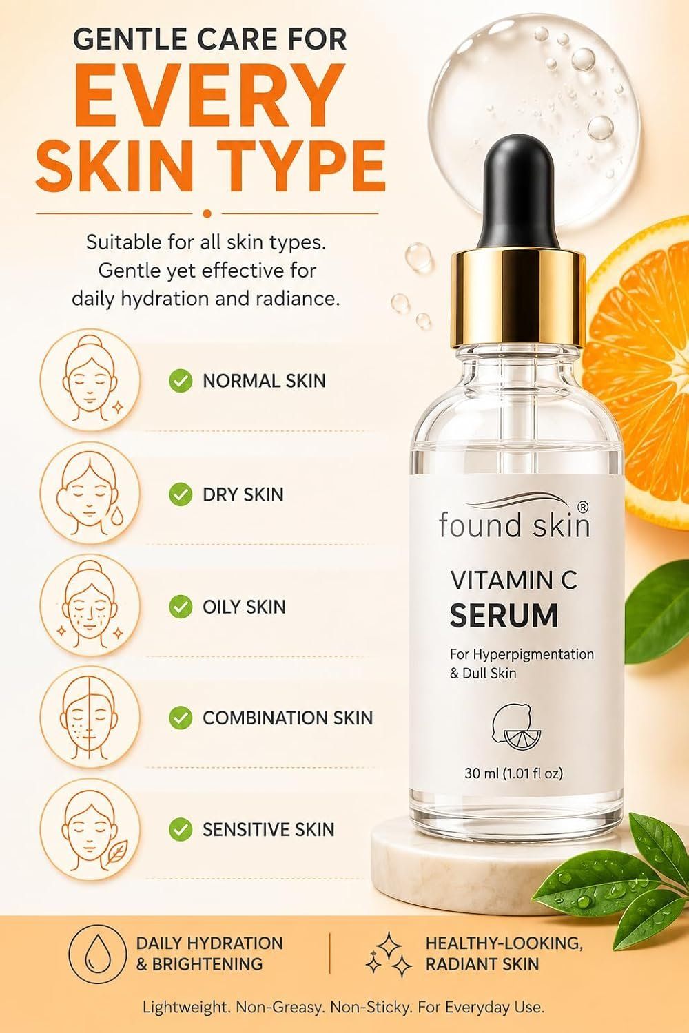 Found Skin 10% Vitamin C Face Serum With Niacinamide 30ML For Men & Women image 3